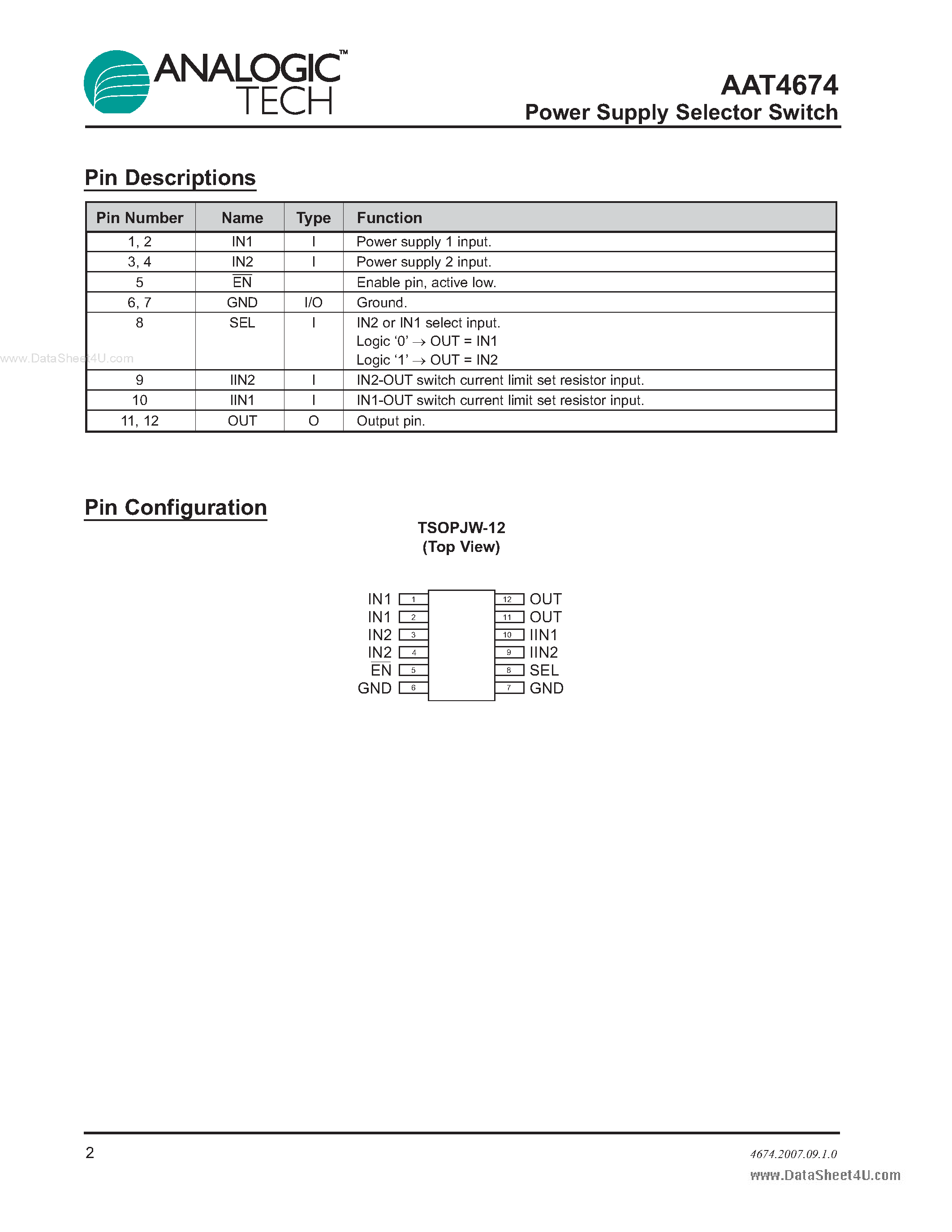 Datasheet AAT4674 - Power Supply Selector Switch page 2