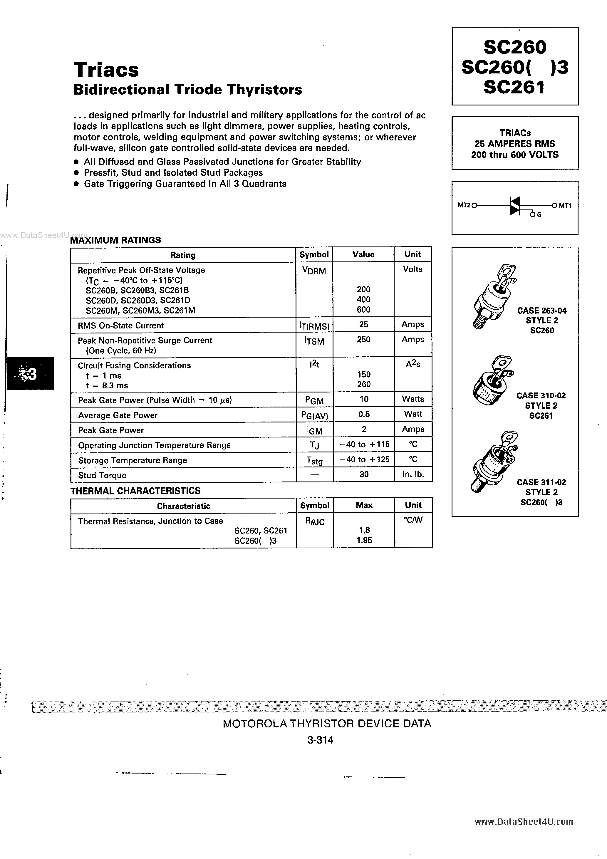 Datasheet SC2603 page 1 Datasheet SC2603 - Triacs Bidirectional Triode Thyristors page 1