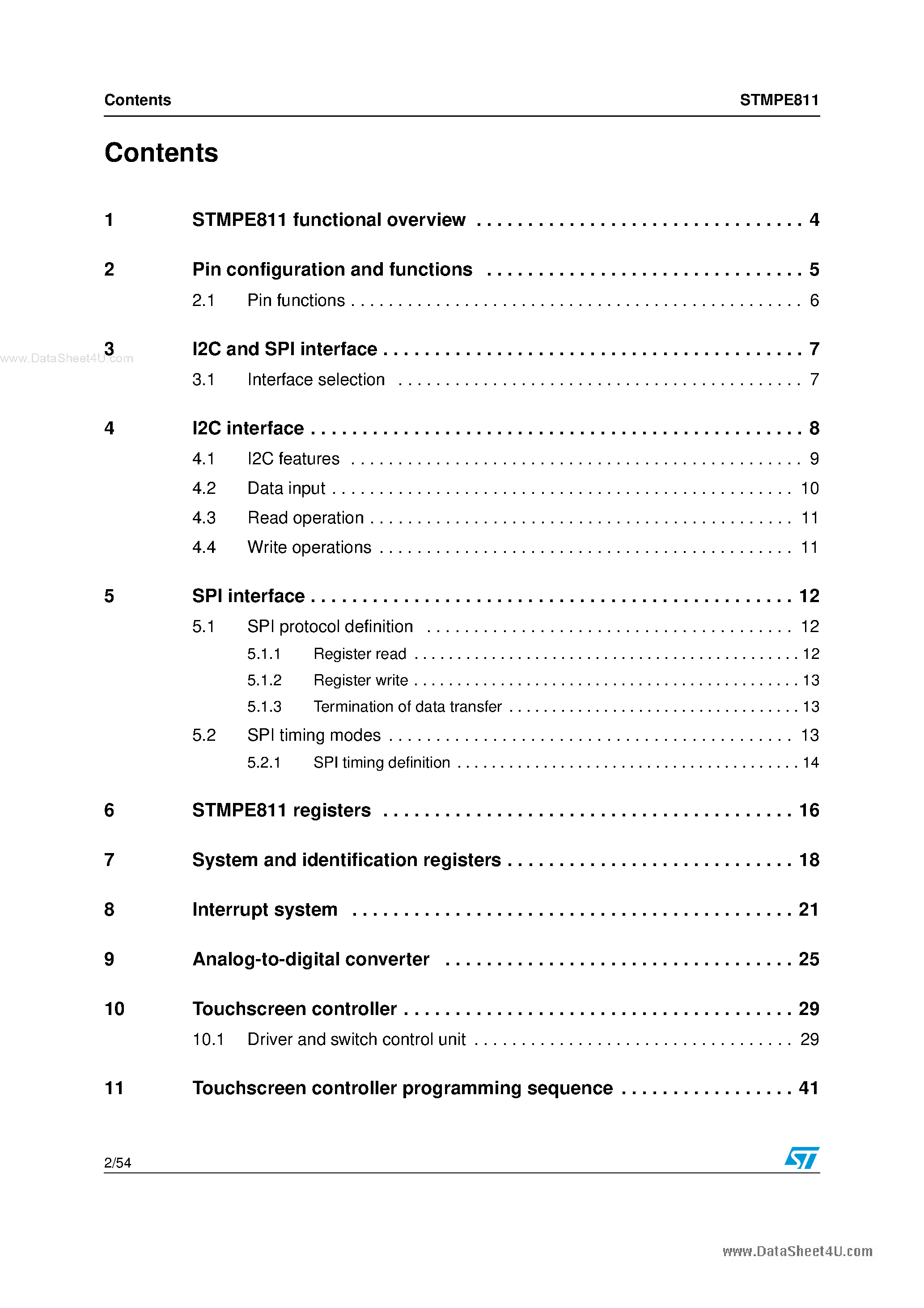 Даташит STMPE811 - 8-bit port expander страница 2