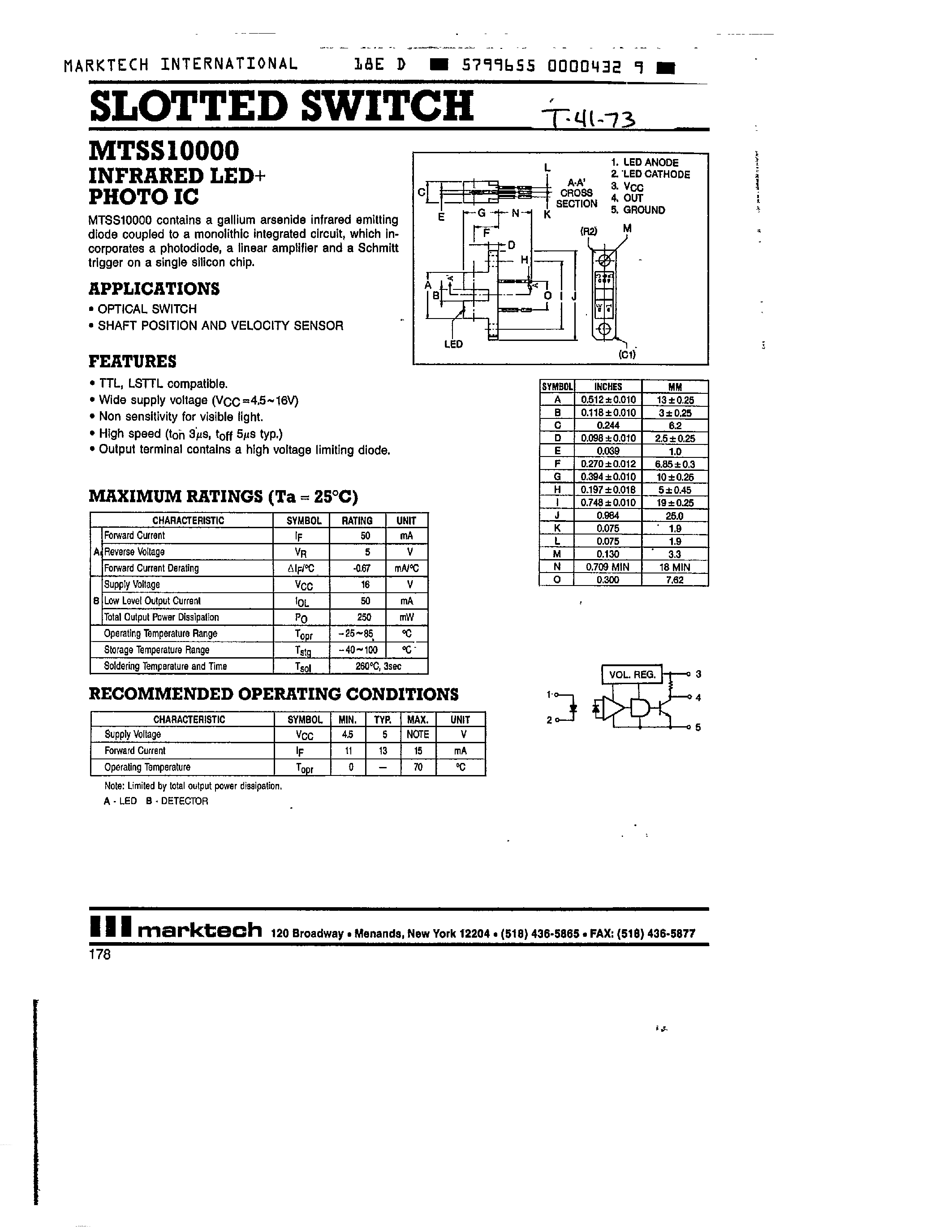 Datasheet MTSS10000 page 1 Datasheet MTSS10000 - SLOTTED SWITCH page 1