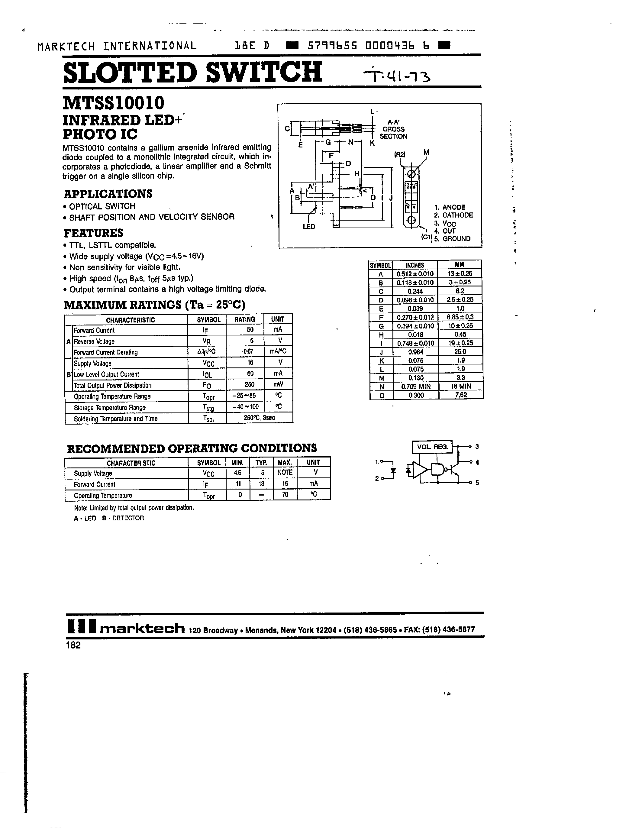Datasheet MTSS10010 page 1 Datasheet MTSS10010 - SLOTTED SWITCH page 1