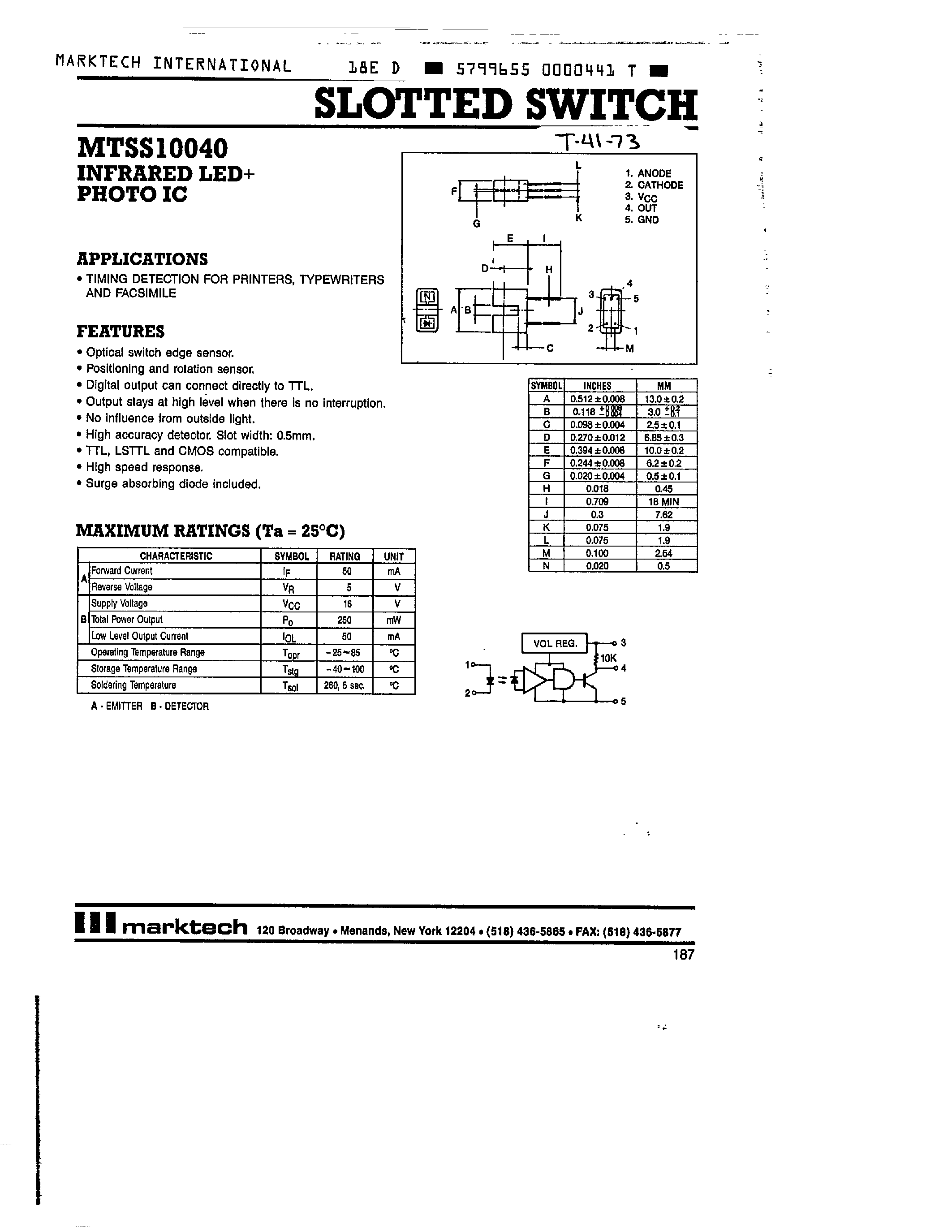 Datasheet MTSS10040 - SLOTTED SWITCH page 1