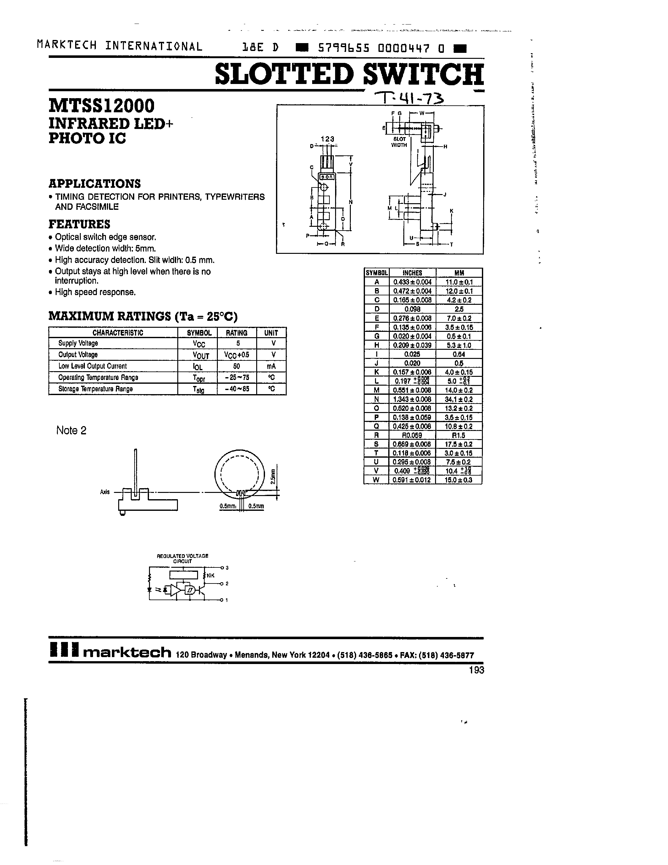 Datasheet MTSS12000 page 1 Datasheet MTSS12000 - SLOTTED SWITCH page 1