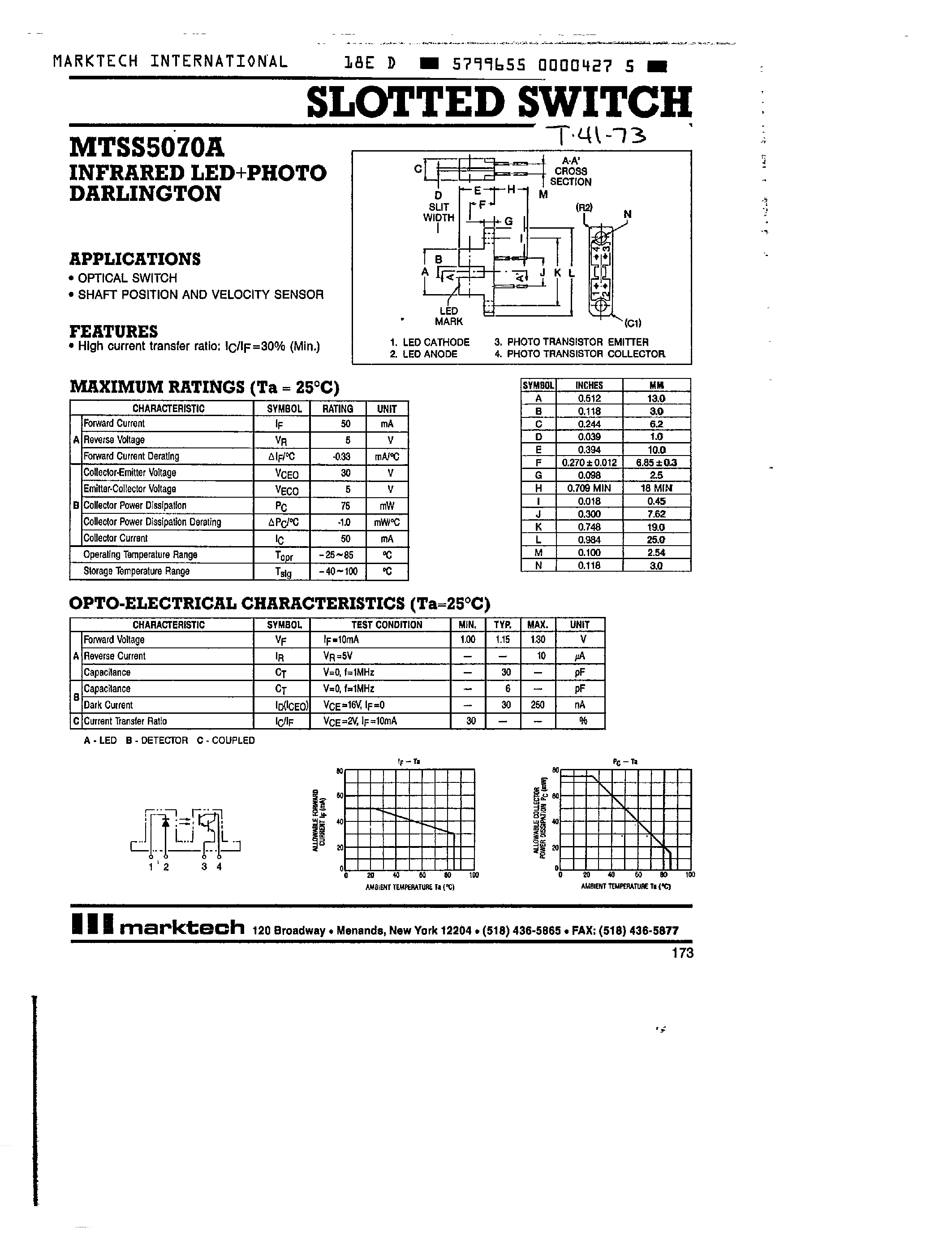 Datasheet MTSS5070A page 1 Datasheet MTSS5070A - SLOTTED SWITCH page 1