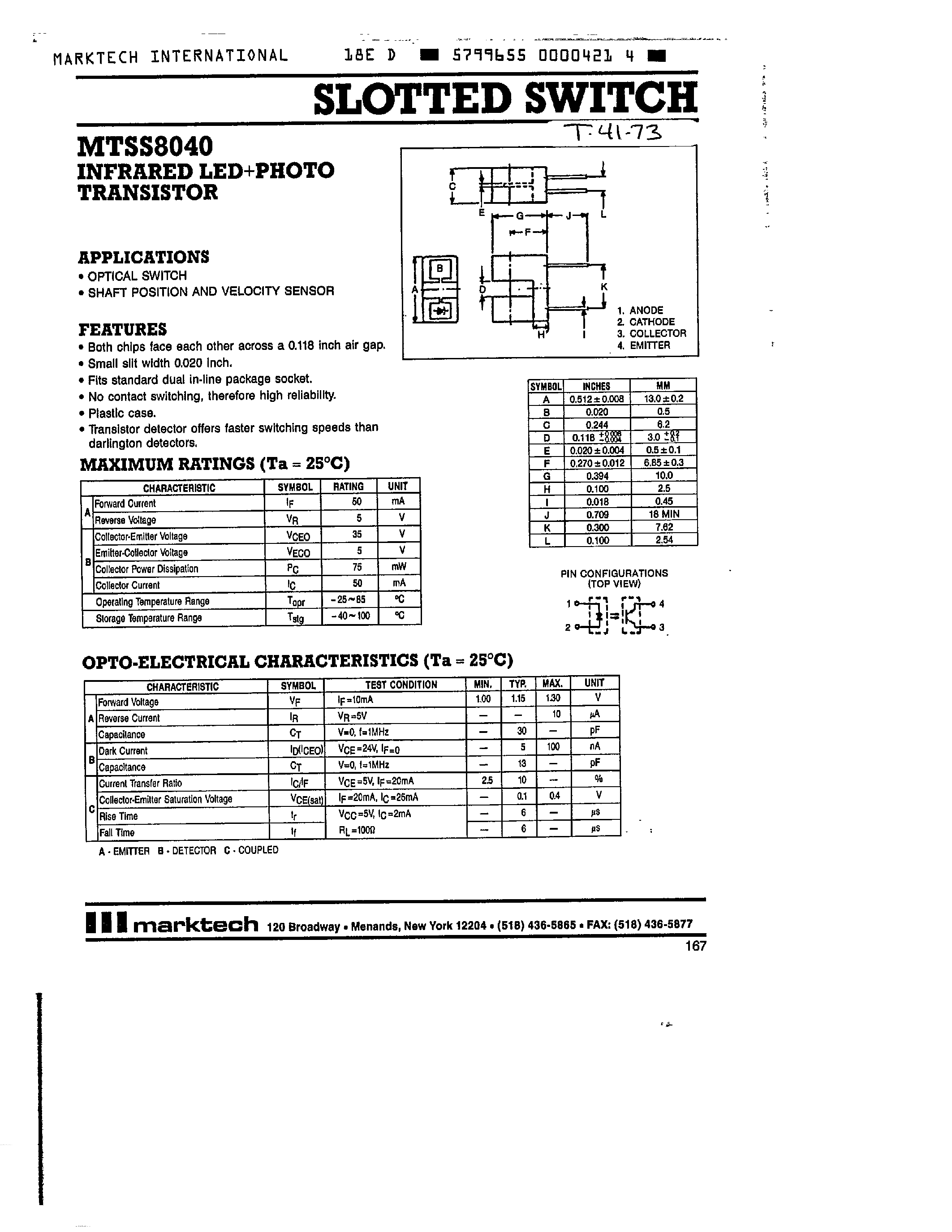 Datasheet MTSS8040 page 1 Datasheet MTSS8040 - SLOTTED SWITCH page 1