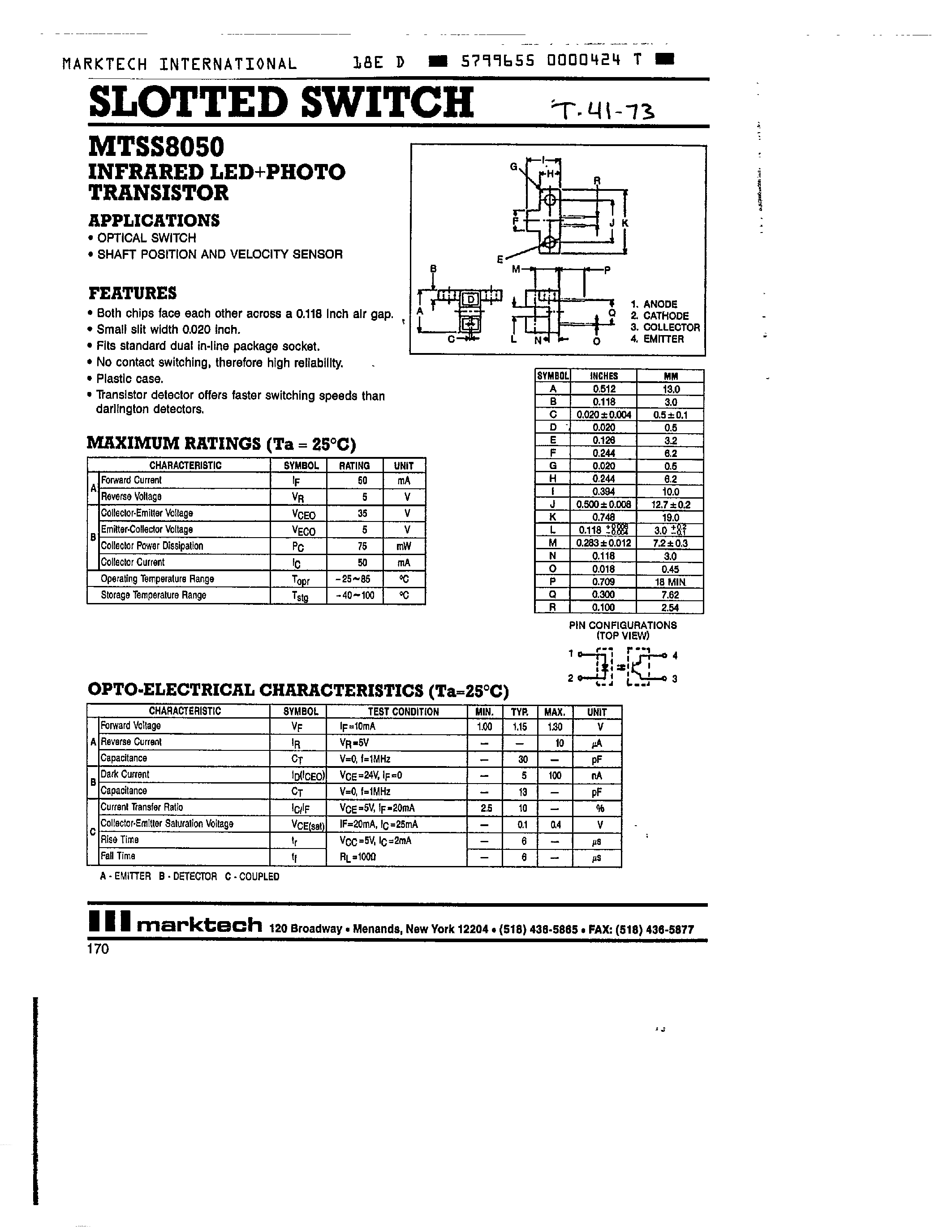 Datasheet MTSS8050 page 1 Datasheet MTSS8050 - SLOTTED SWITCH page 1
