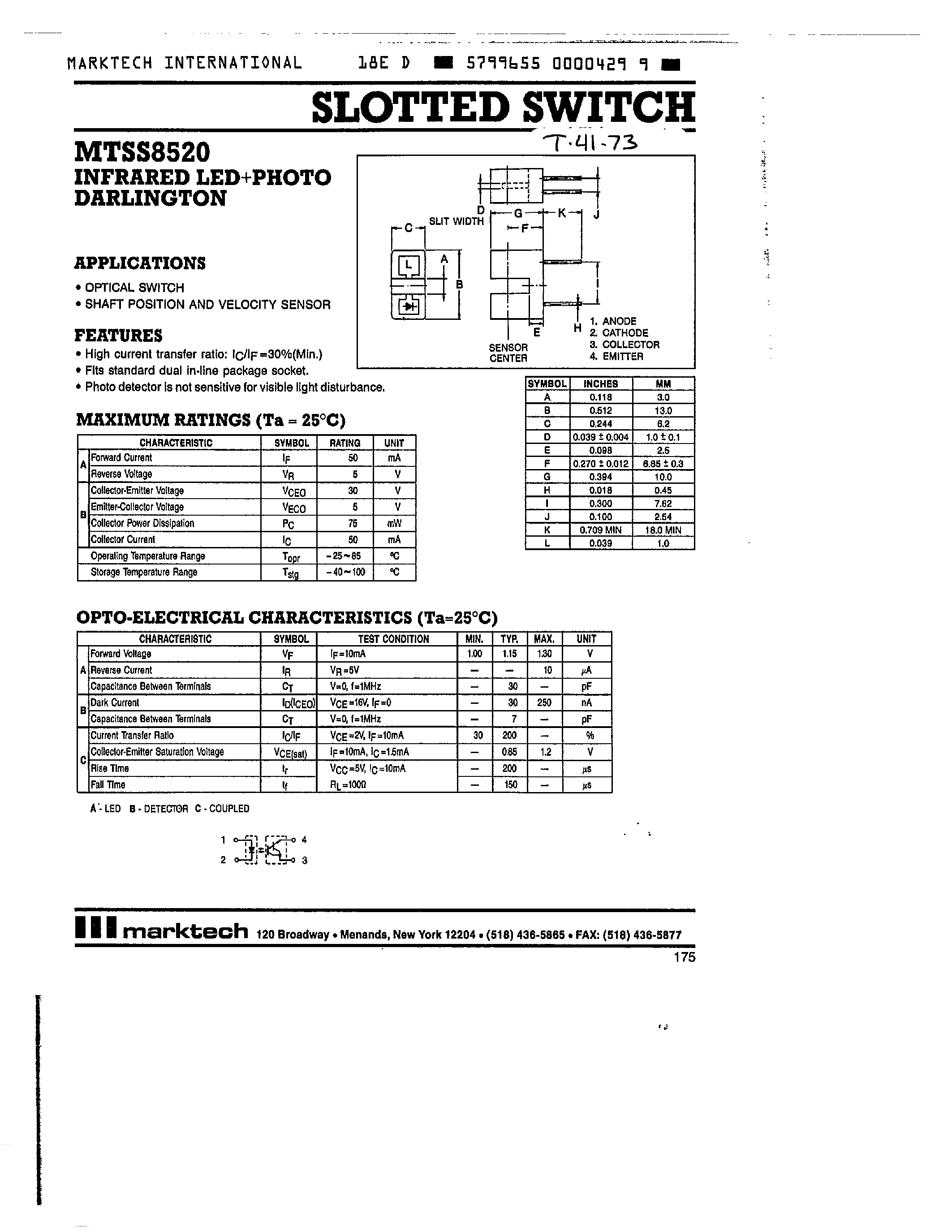 Datasheet MTSS8520 page 1 Datasheet MTSS8520 - SLOTTED SWITCH page 1