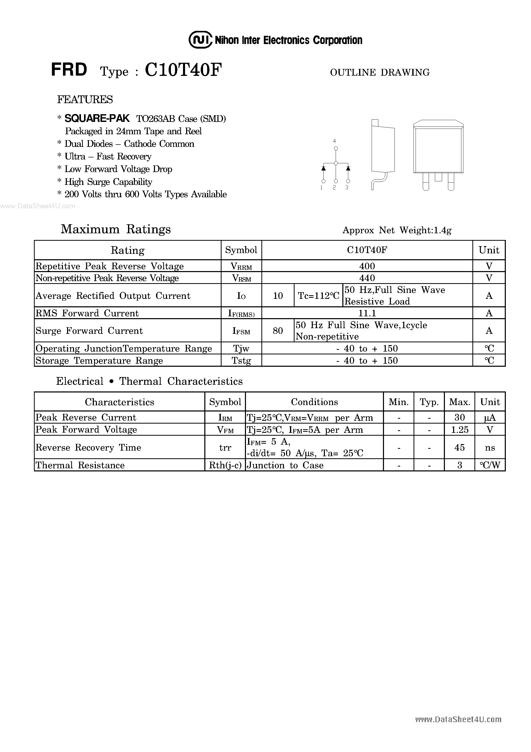 Datasheet C10T40F page 1 Datasheet C10T40F - diode page 1