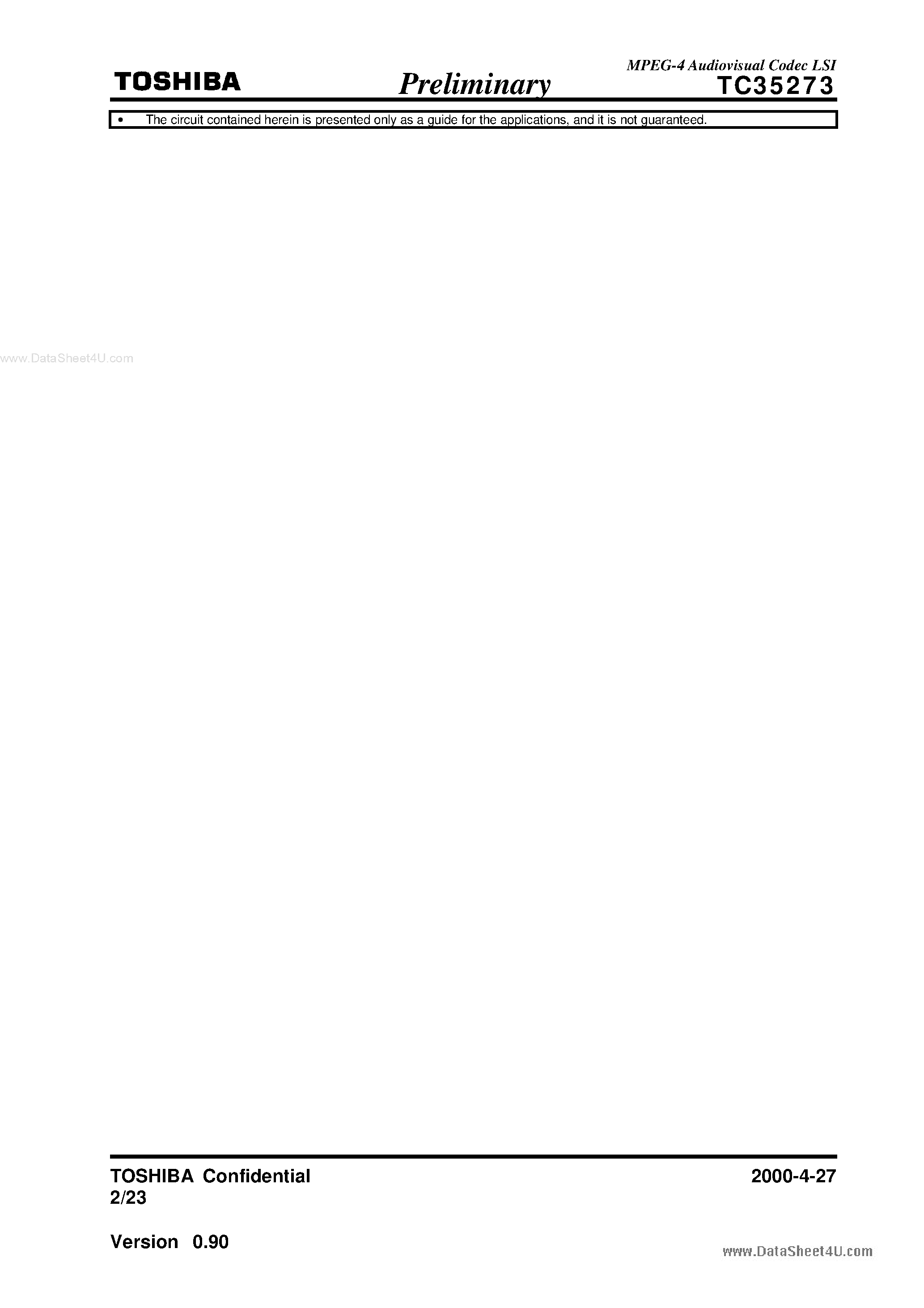 Datasheet TC35273 page 2 Datasheet TC35273 - MPEG-4 Audiovisual LSI page 2