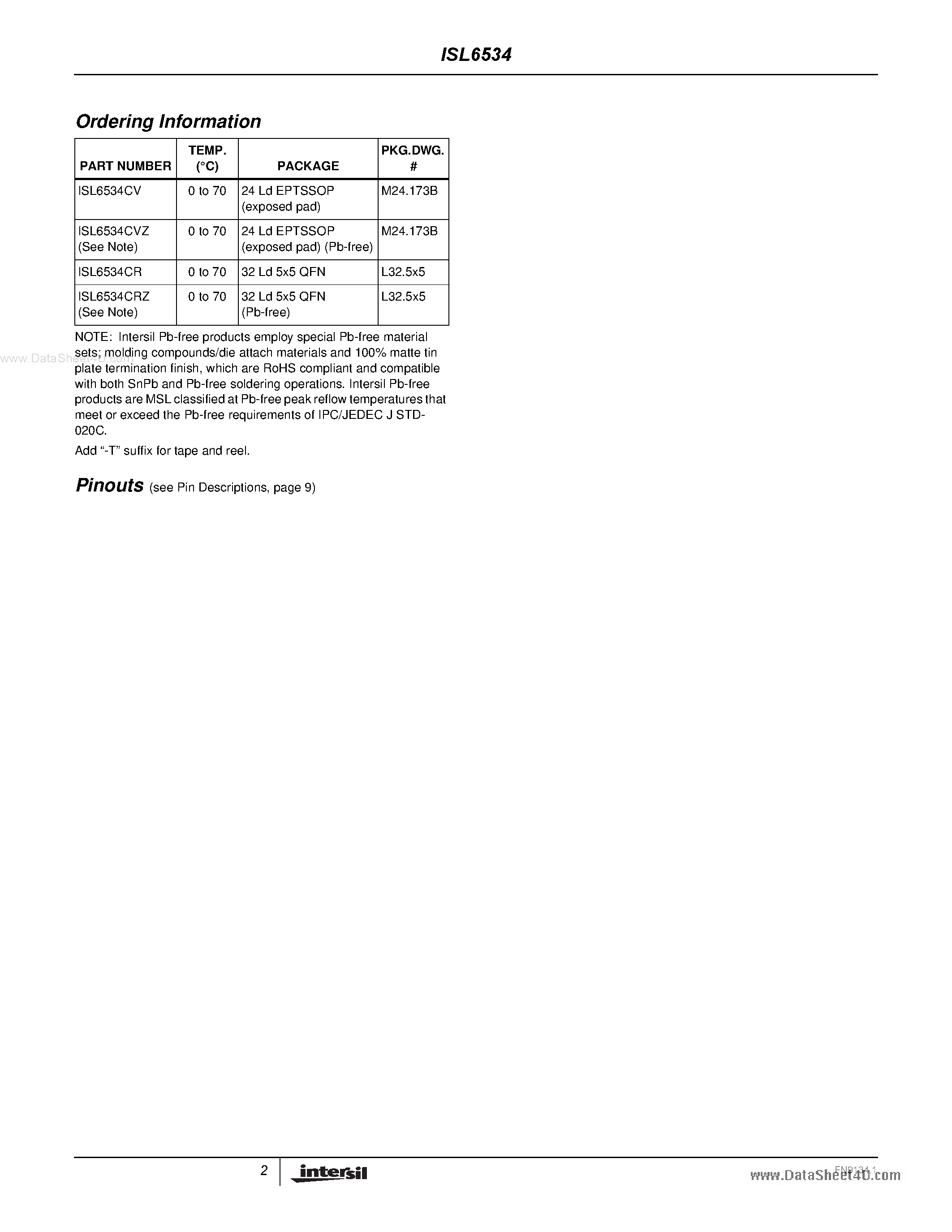 Datasheet 6534CV - Search -----> ISL6534CV page 2