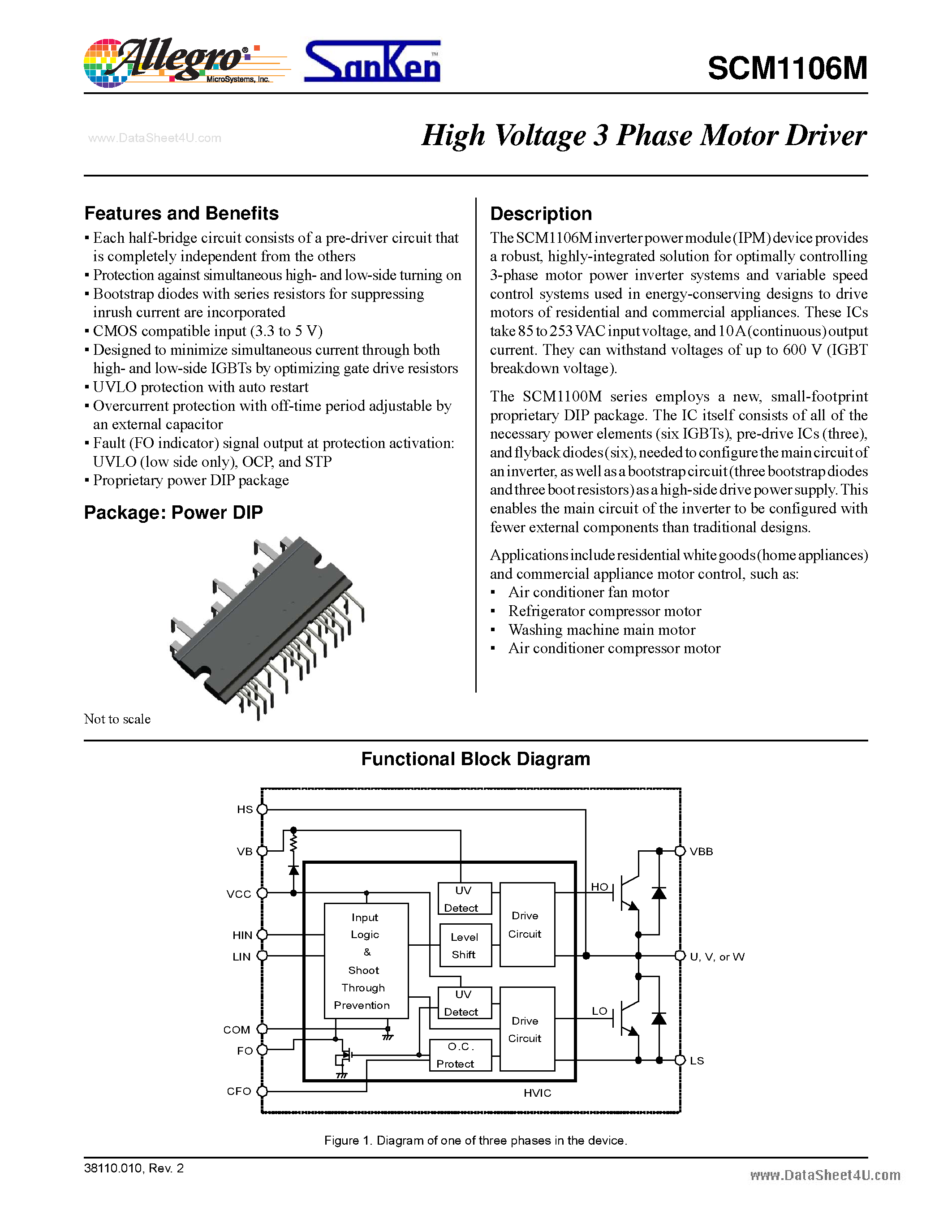 Datasheet SCM1106M - High Voltage 3 Phase Motor Driver page 1