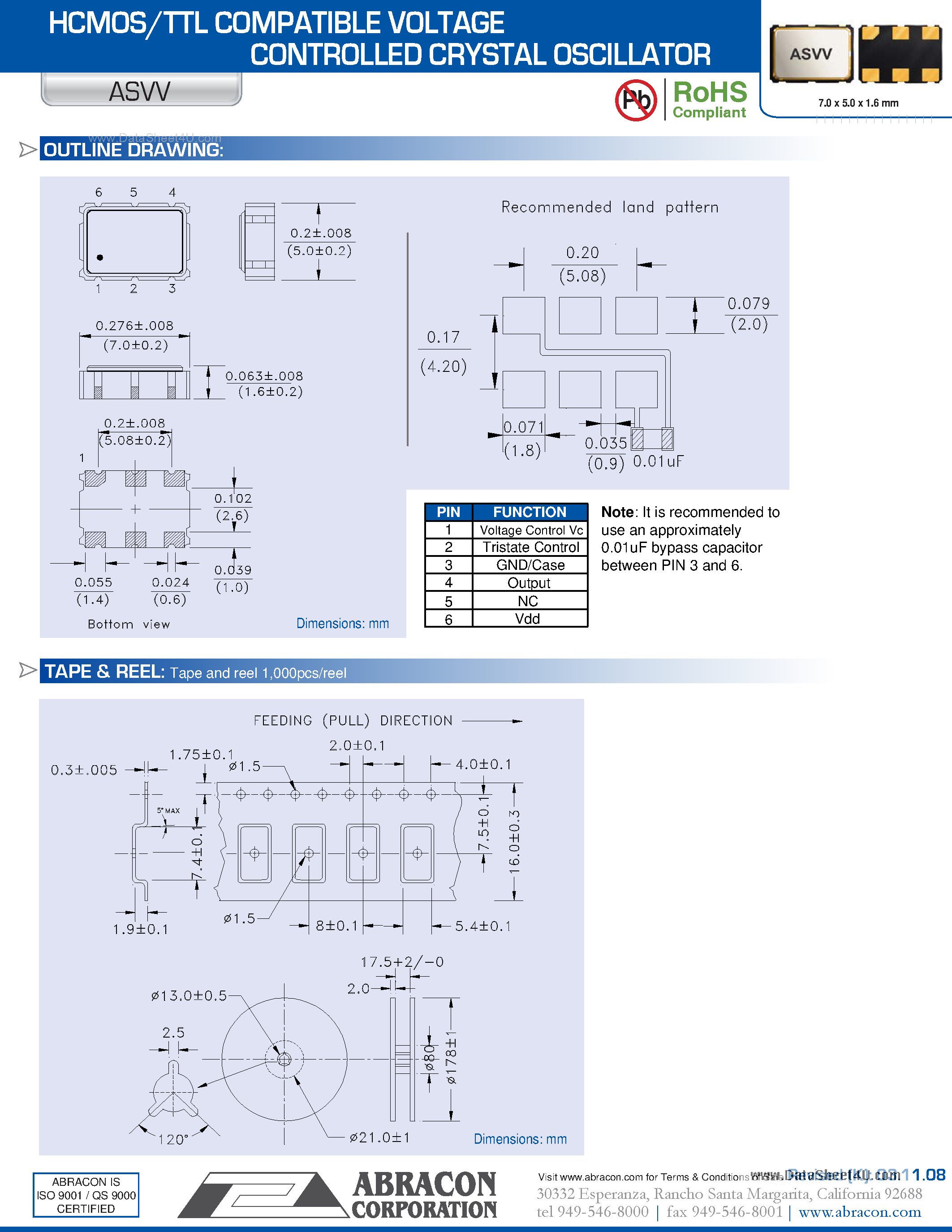 Datasheet ASVV page 2 Datasheet ASVV - HCMOS/TTL COMPATIBLE VOLTAGE CONTROLLED CRYSTAL OSCILLATOR page 2