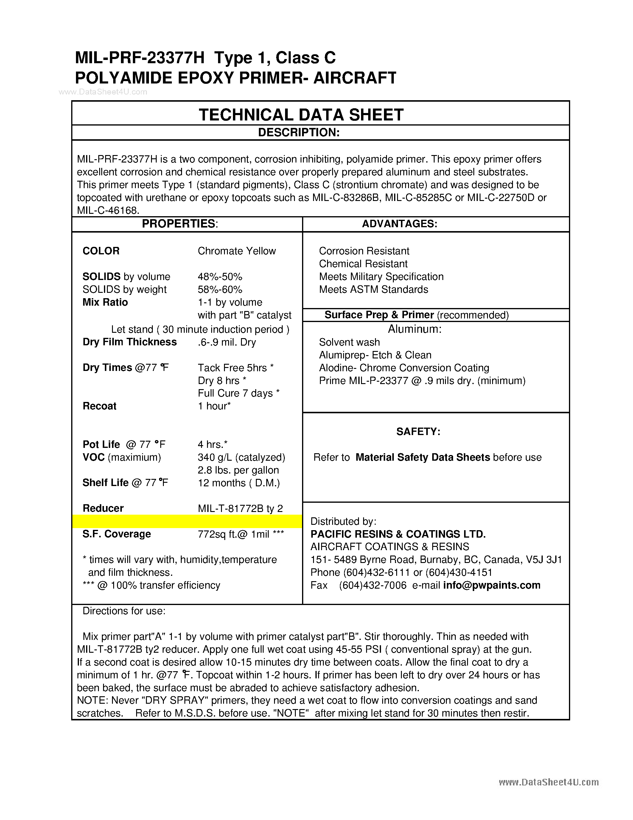 Даташит на микросхему MIL-P-23377H страница 1 Даташит MIL-P-23377H - Polyamide Epoxy Primer страница 1