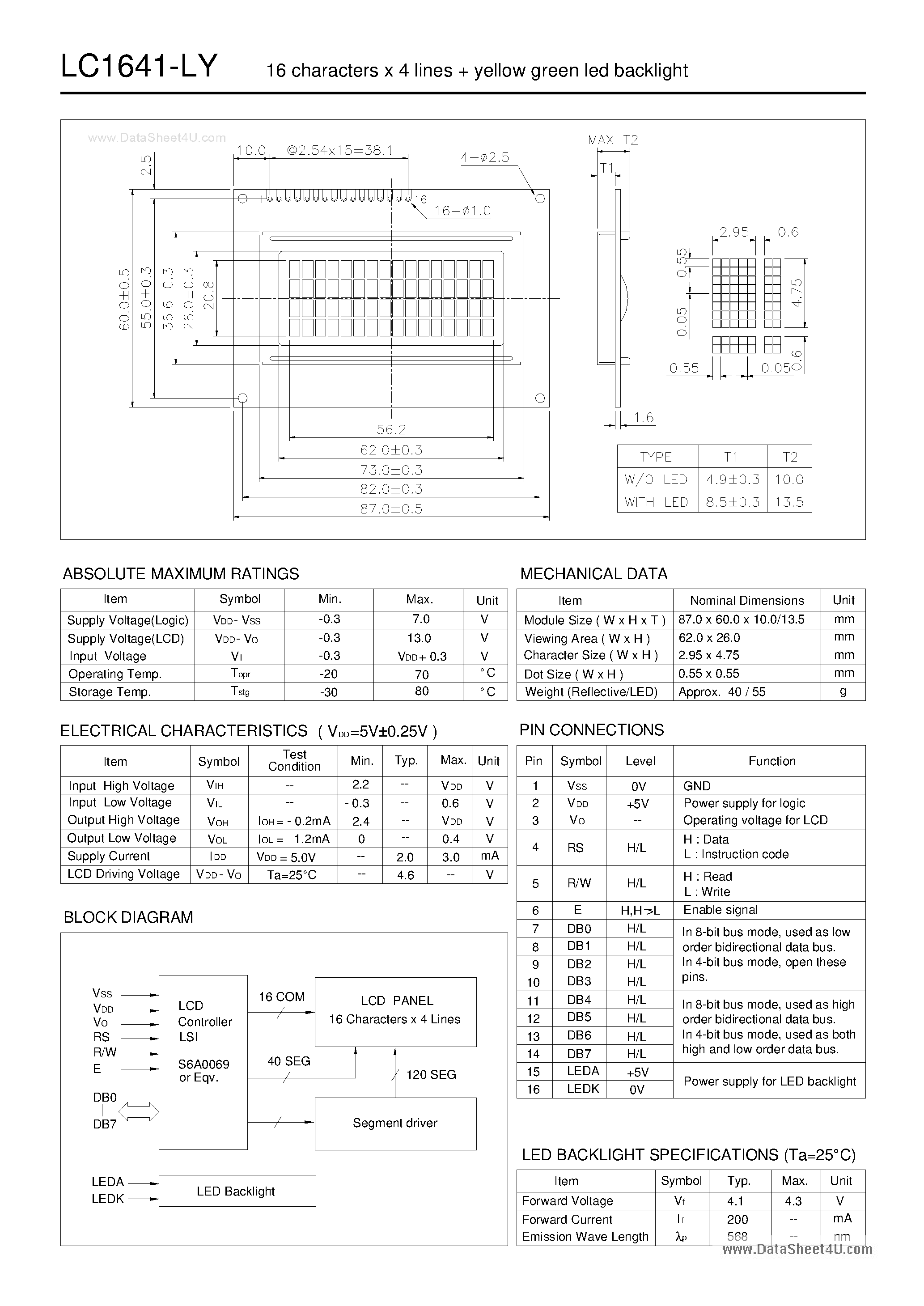 Datasheet LC1641-LY page 1 Datasheet LC1641-LY - LCD Module page 1