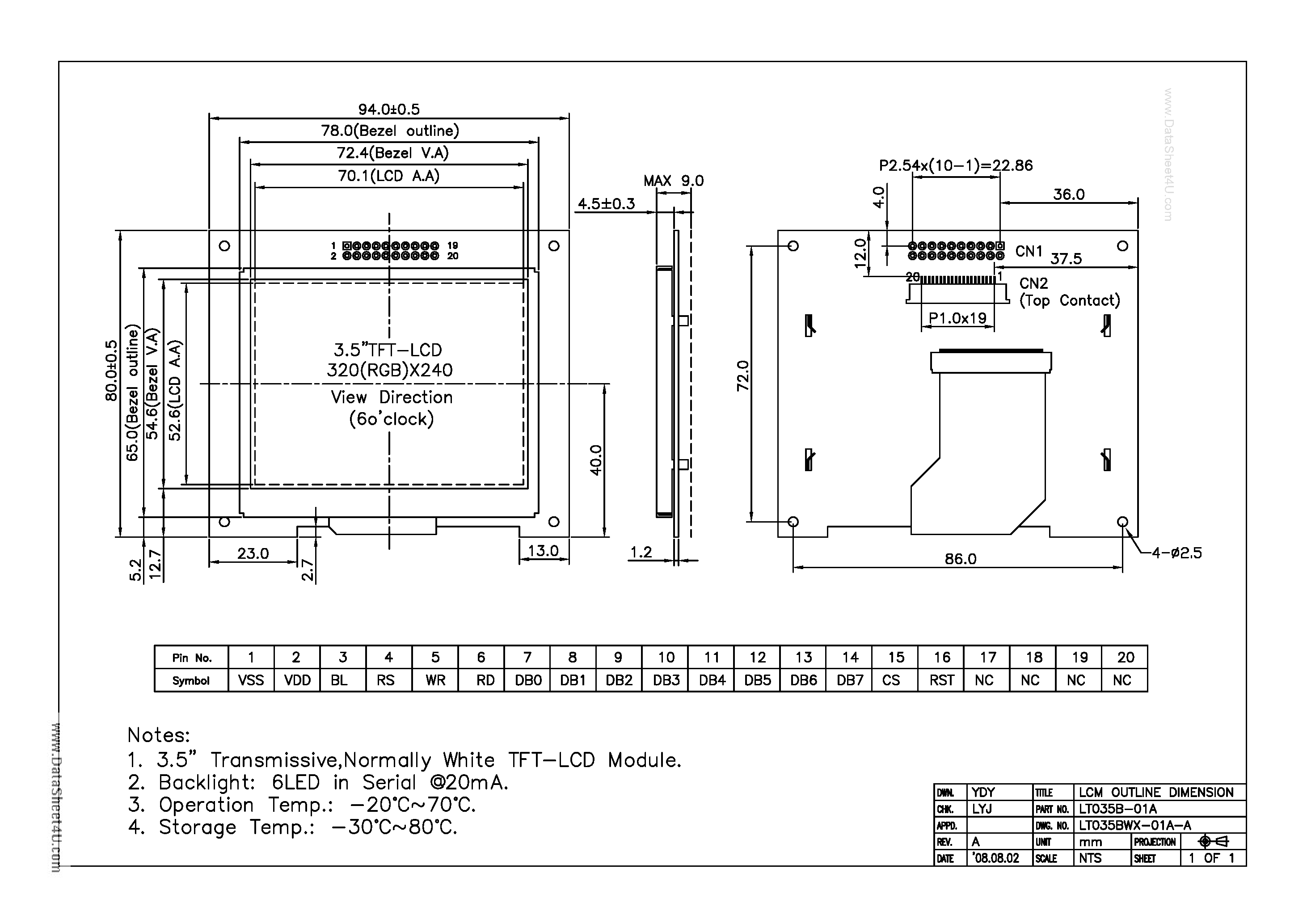 Datasheet LT035B-01A - LCD Module page 1