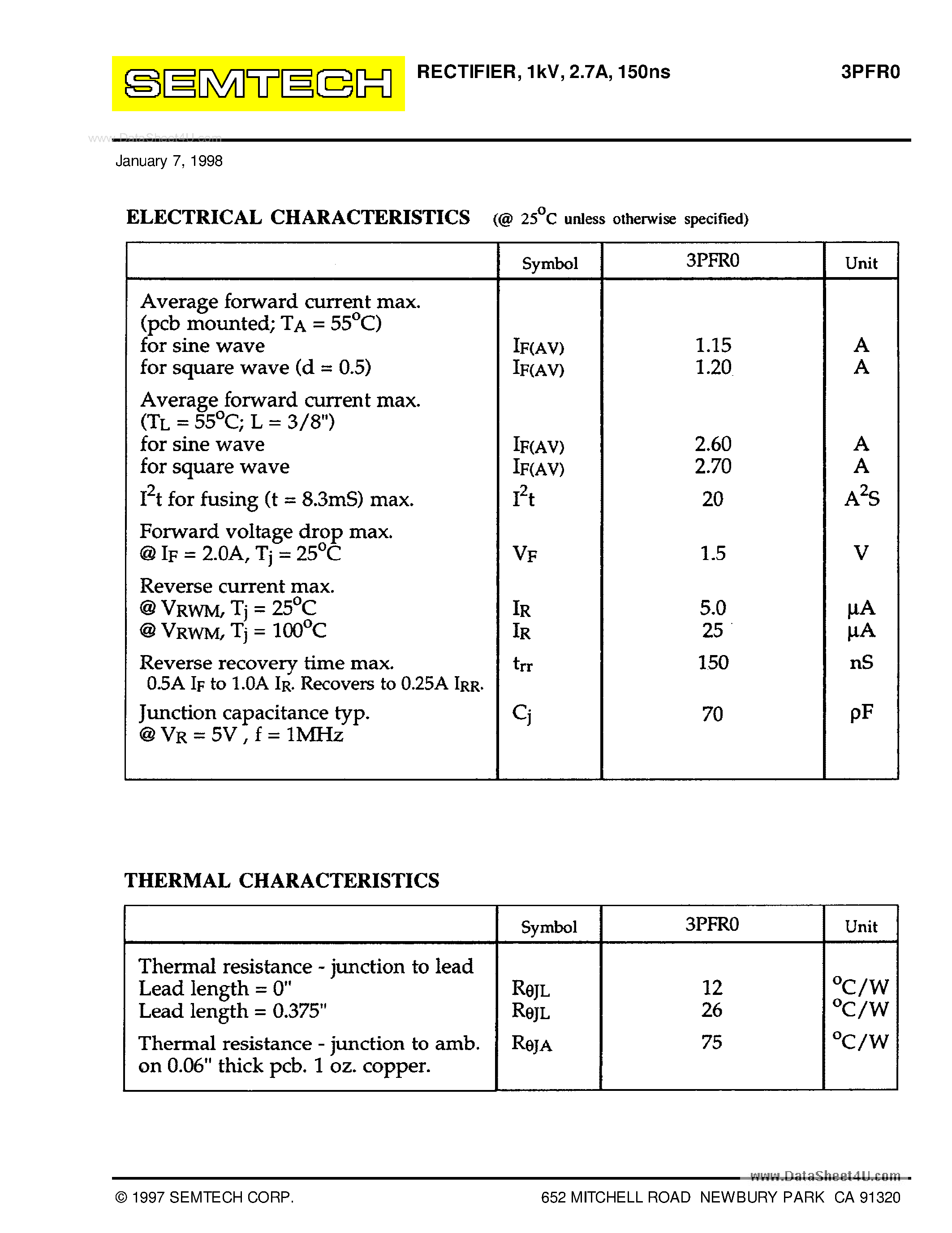 Datasheet 3PFR0 page 2 Datasheet 3PFR0 - RECTIFIER page 2