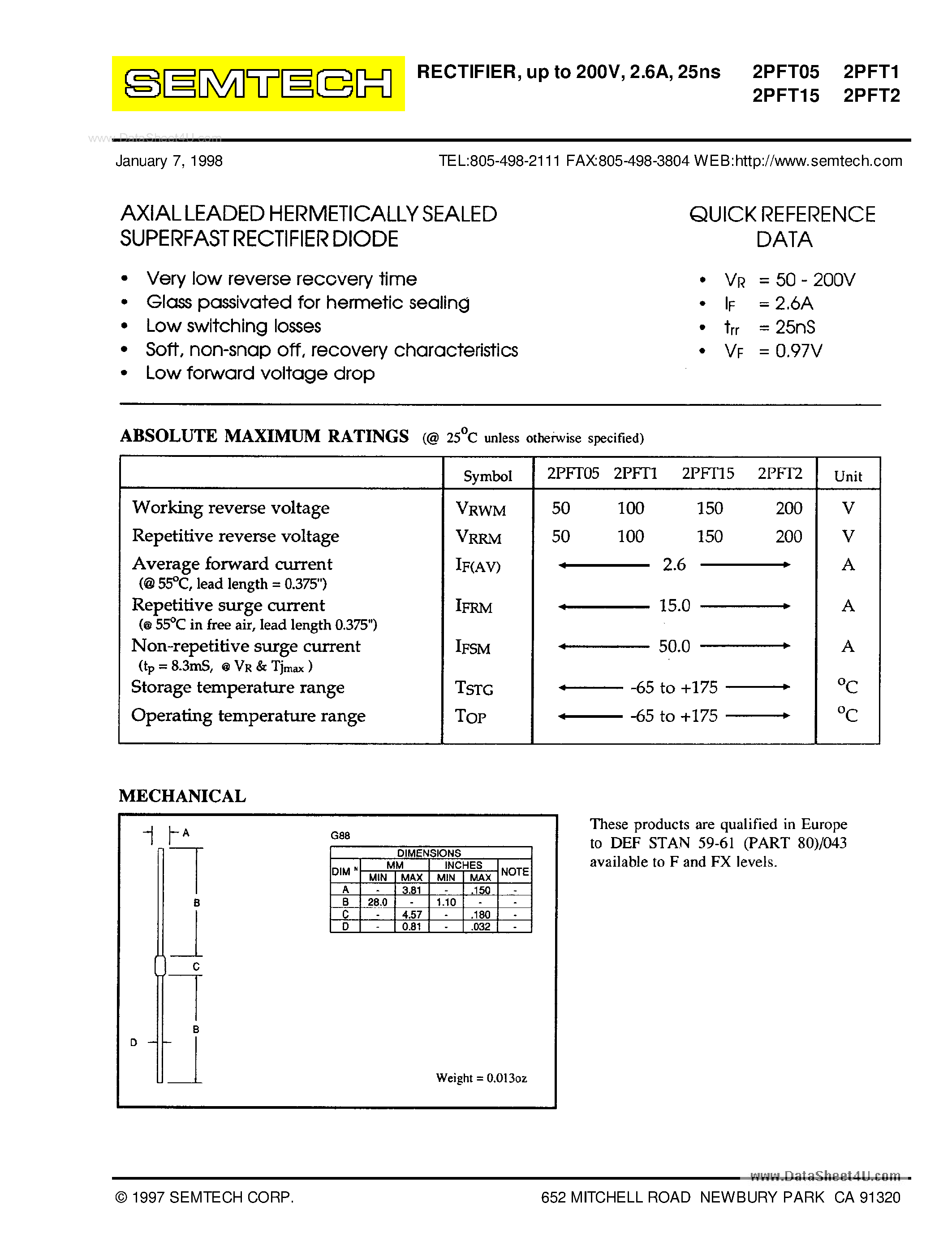 Datasheet 2PFT05 page 1 Datasheet 2PFT05 - (2PFTxx) RECTIFIER page 1