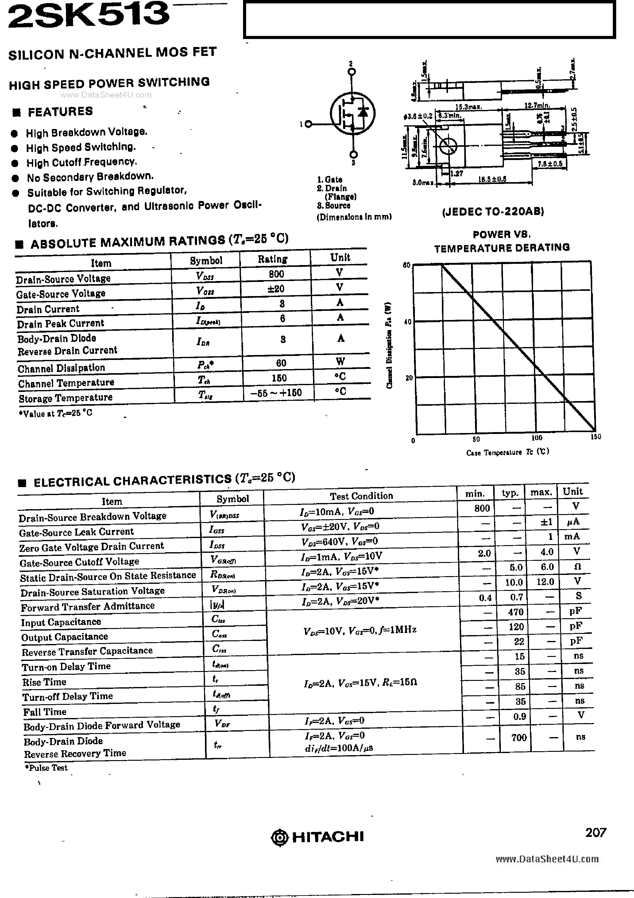 Datasheet 2SK513 - SILICON N-CHANNEL MOS FET page 1