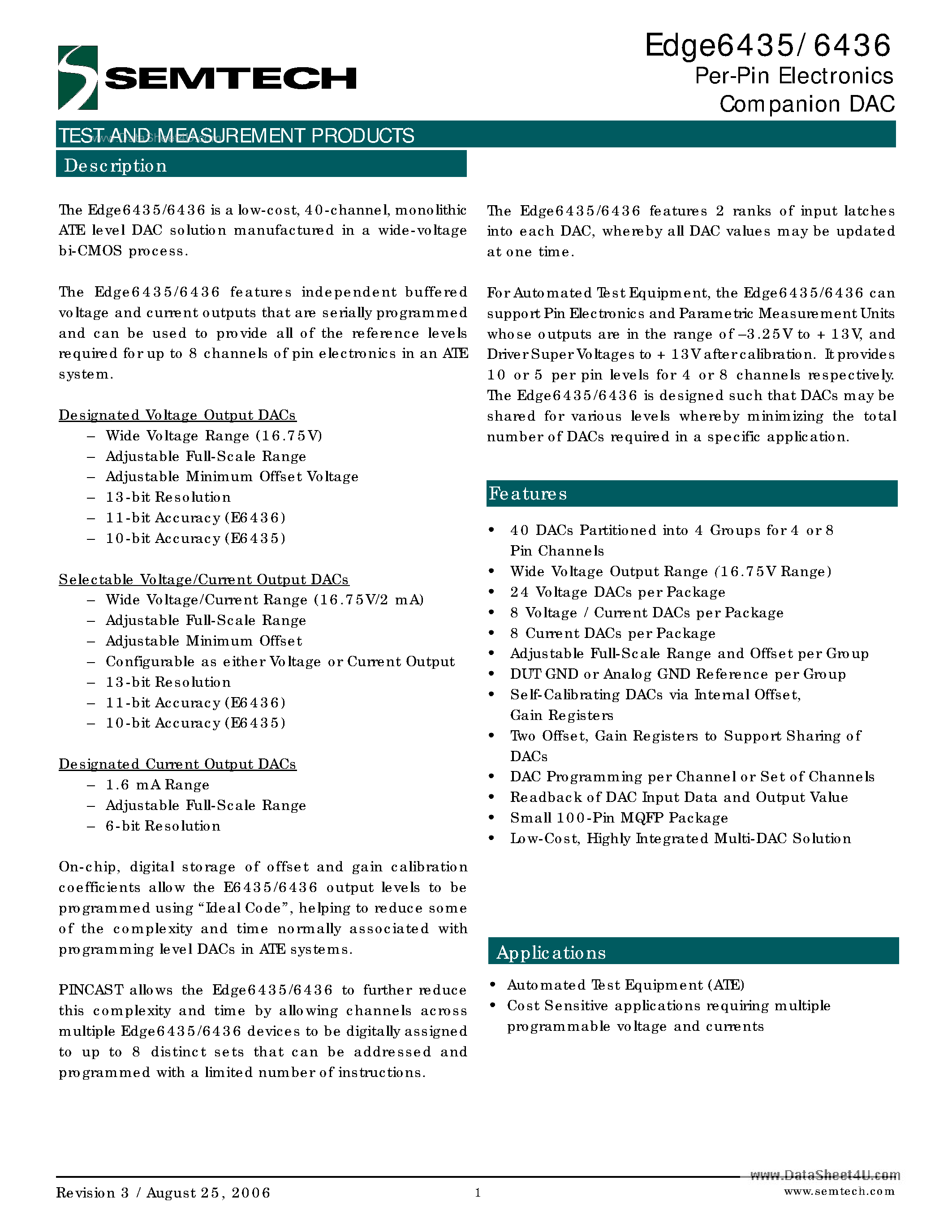Datasheet EDGE6435 - (EDGE6435 / EDGE6436) Per-Pin Electronics Companion DAC page 1