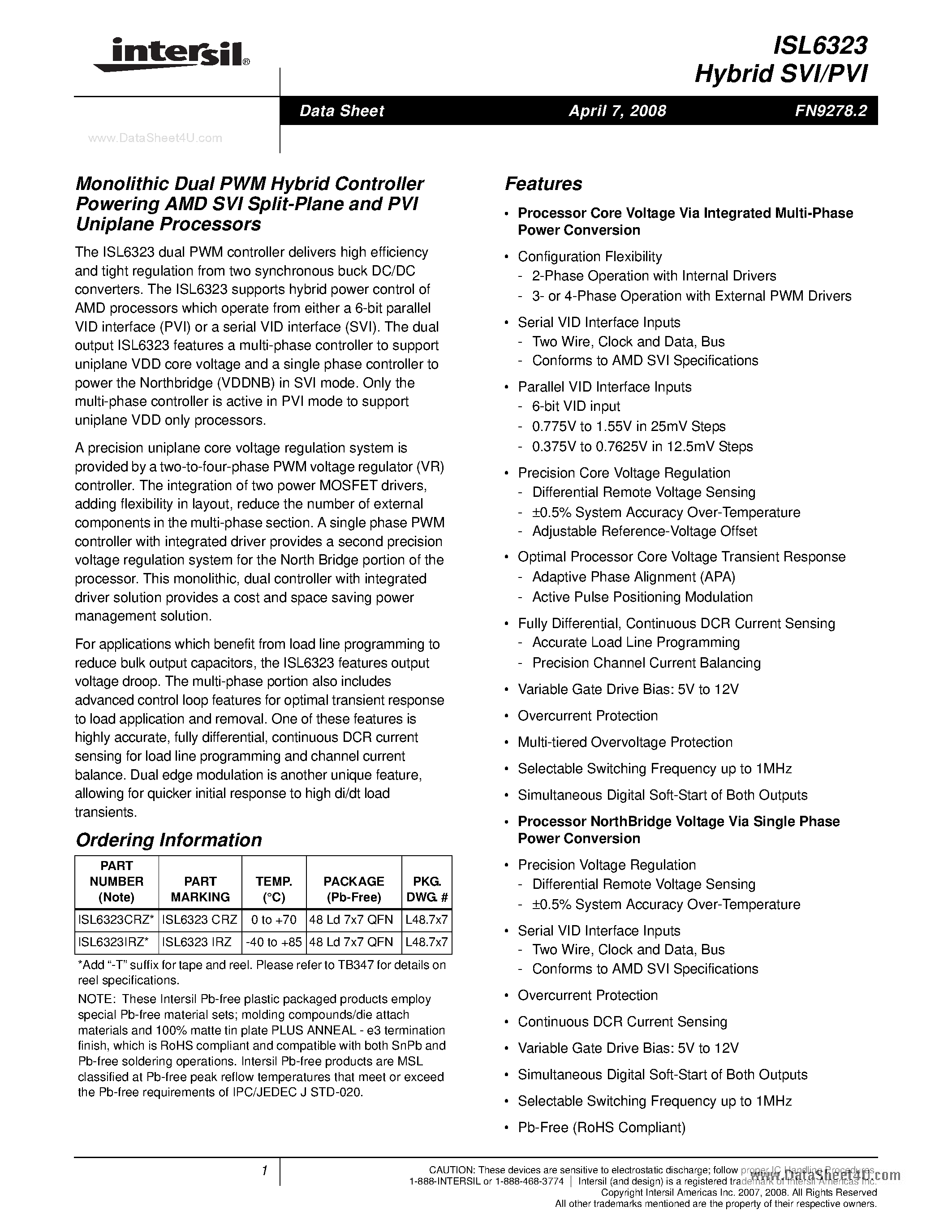 Datasheet ISL6323 - Hybrid SVI/PVI page 1