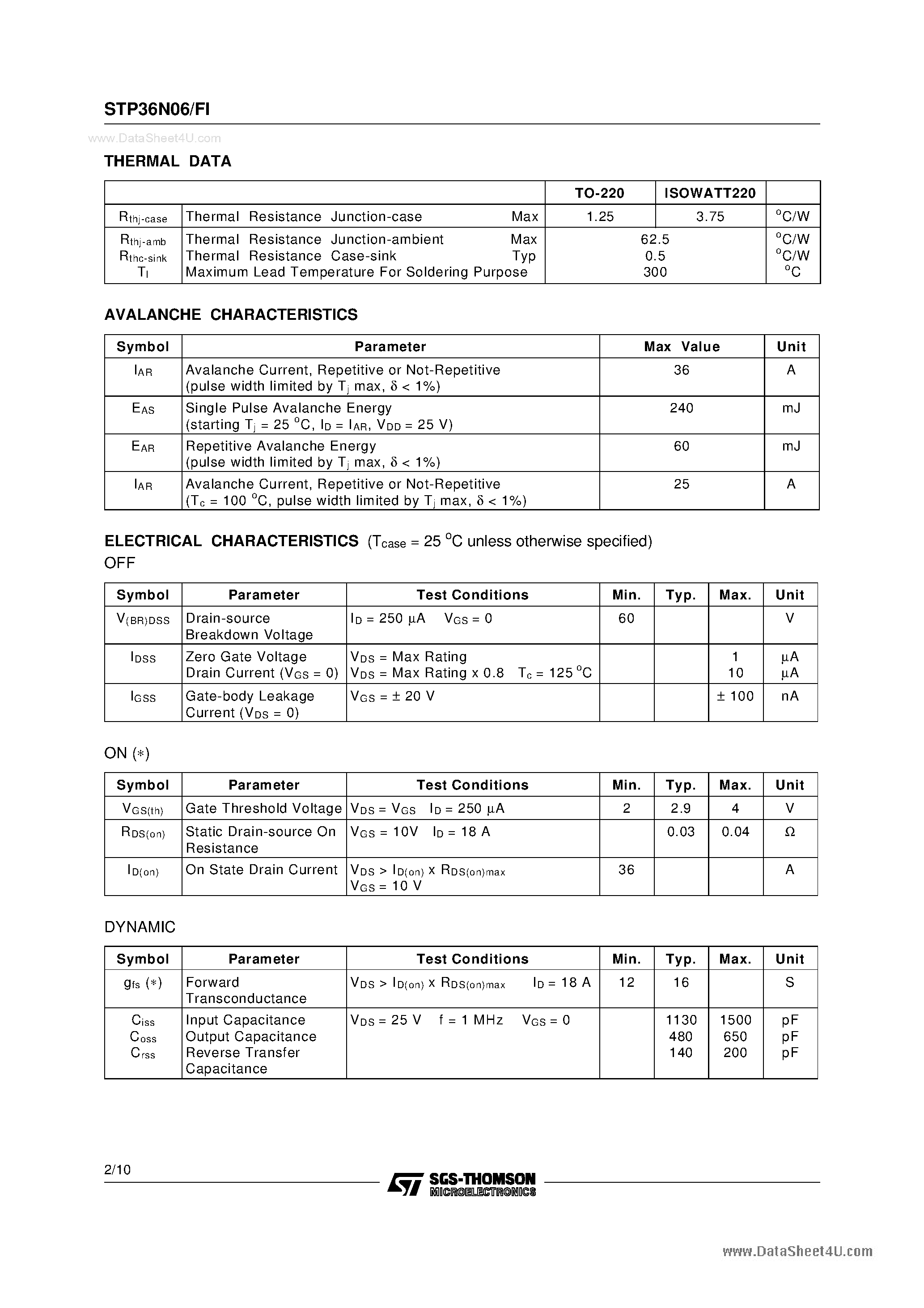 Datasheet TP36N06 - Search -----> STP36N06 page 2