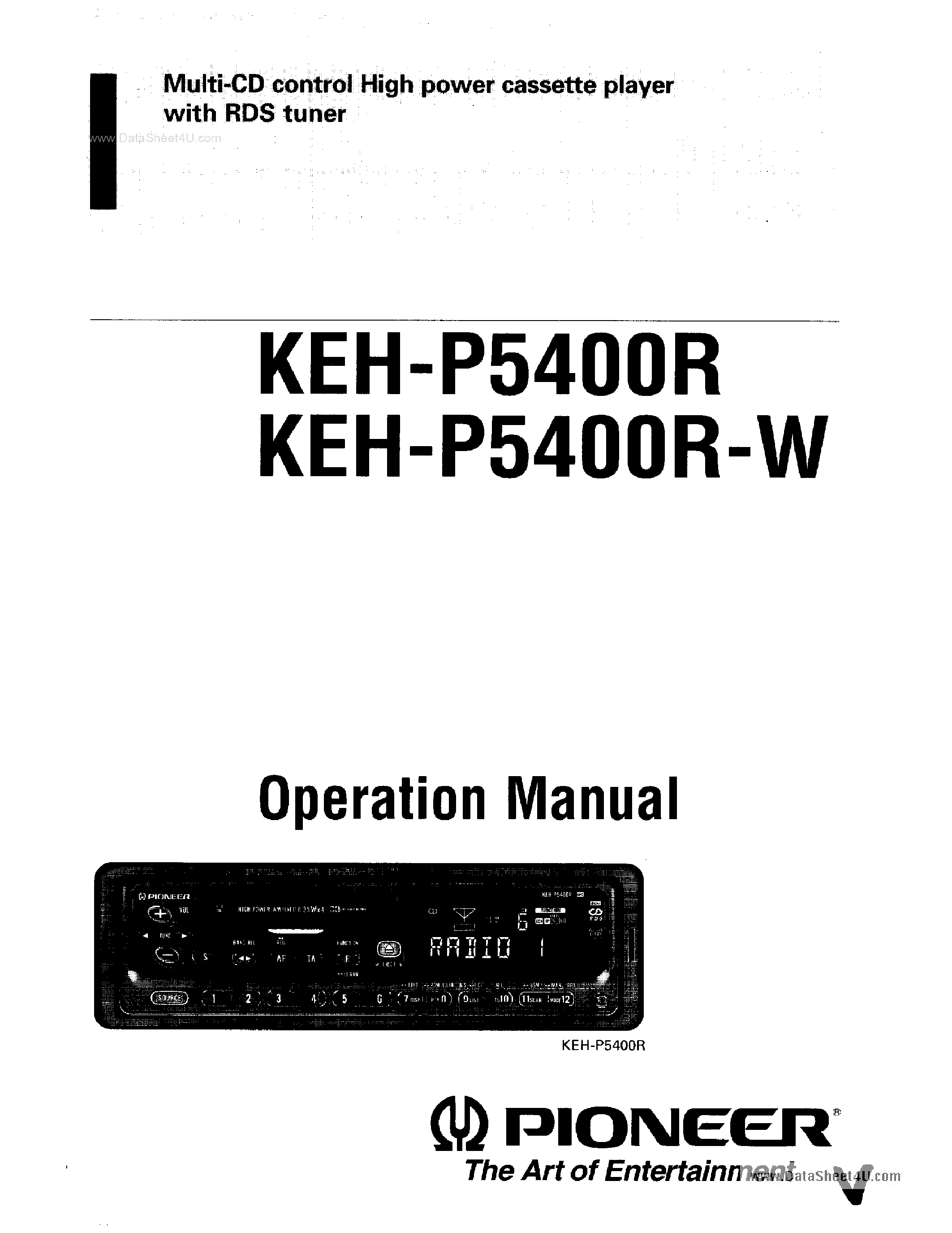 Datasheet KEH-P5400R page 1 Datasheet KEH-P5400R - Multi-CD Control High Power Cassette Player with RDS Tuner page 1