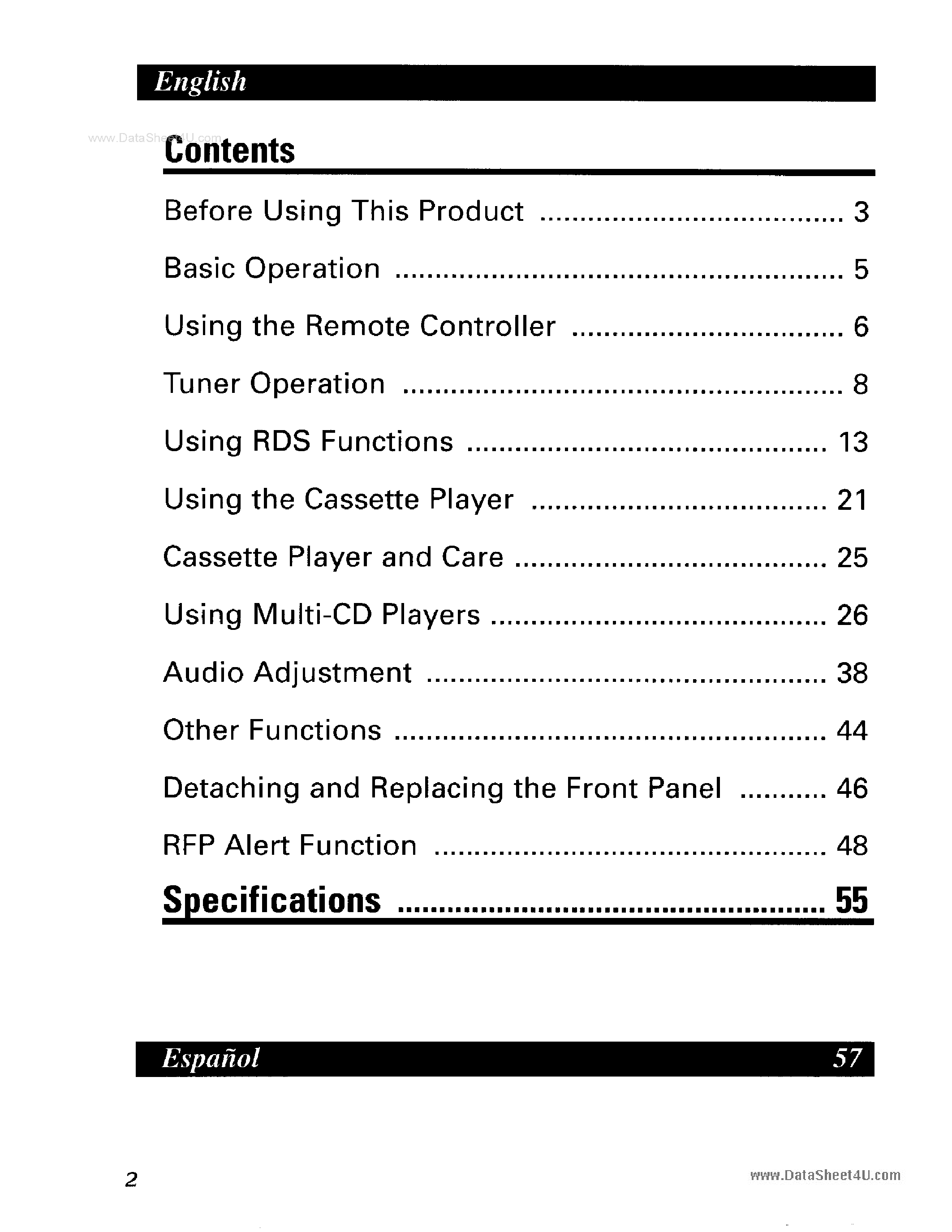 Datasheet KEH-P5400R page 2 Datasheet KEH-P5400R - Multi-CD Control High Power Cassette Player with RDS Tuner page 2