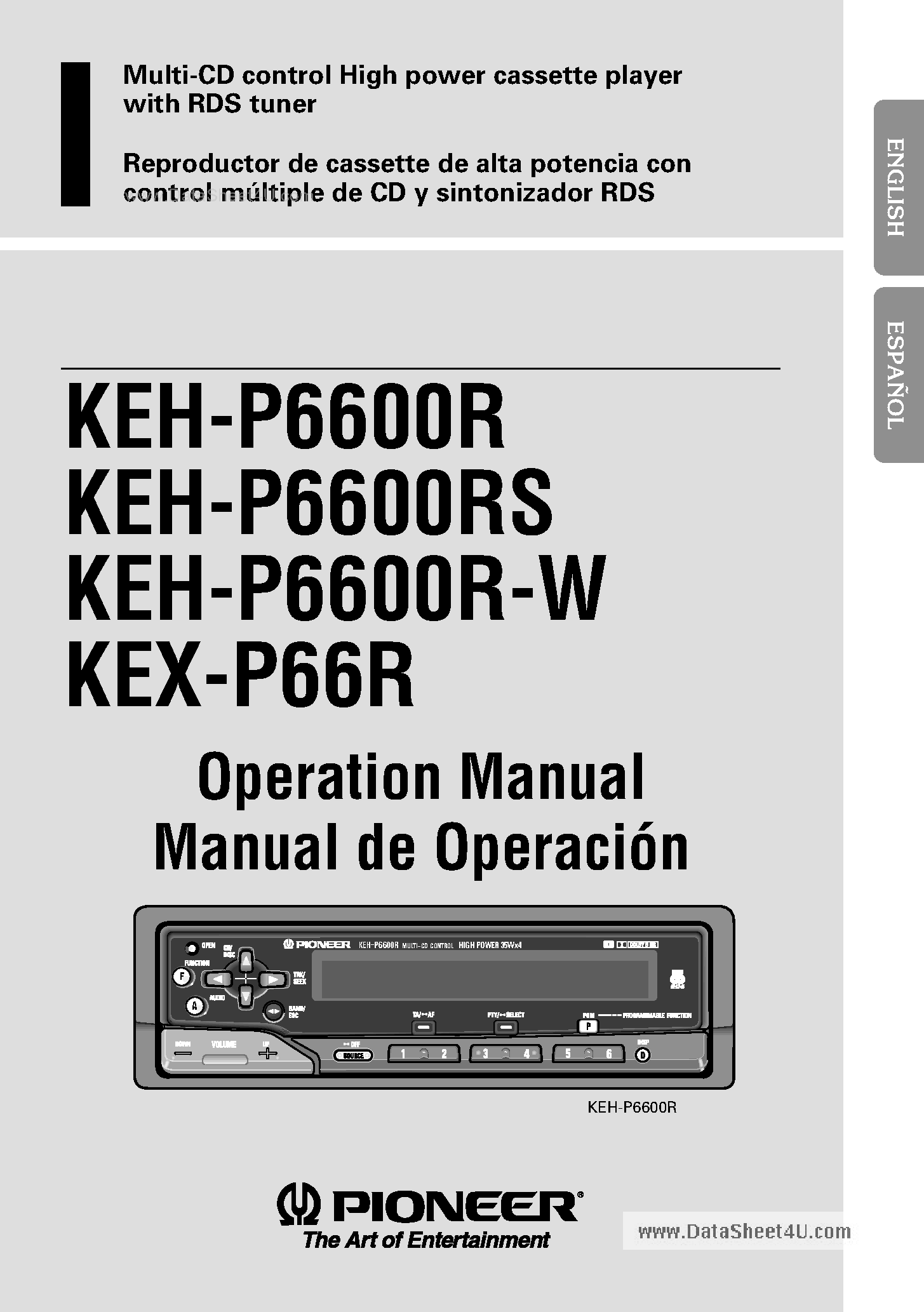 Datasheet KEH-P6600R-W page 1 Datasheet KEH-P6600R-W - Multi-CD control High power cassette player with RDS tuner page 1