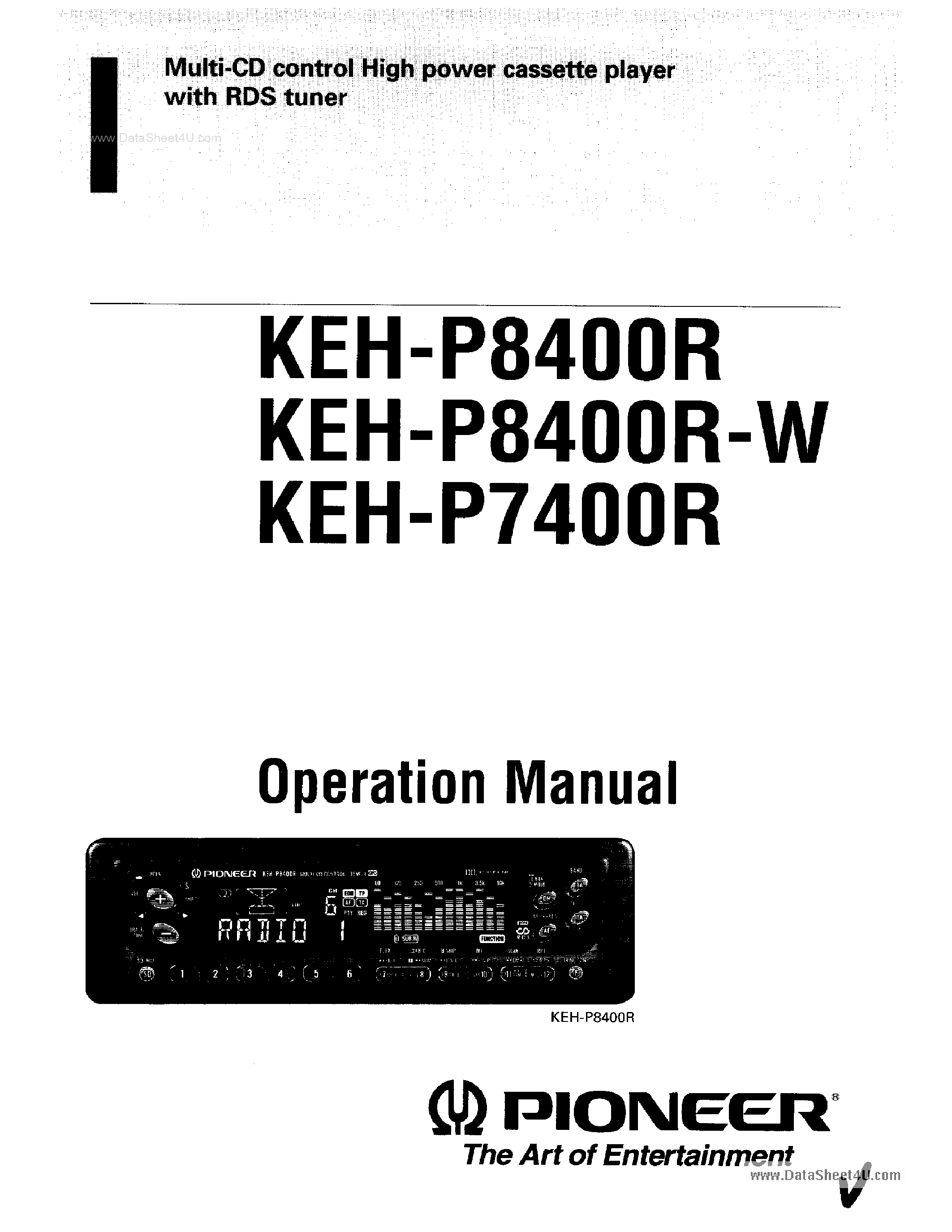 Datasheet KEH-P8400R page 1 Datasheet KEH-P8400R - (KEH-P7400R / KEH-P8400R) Cassette Player with RDS Tuner page 1