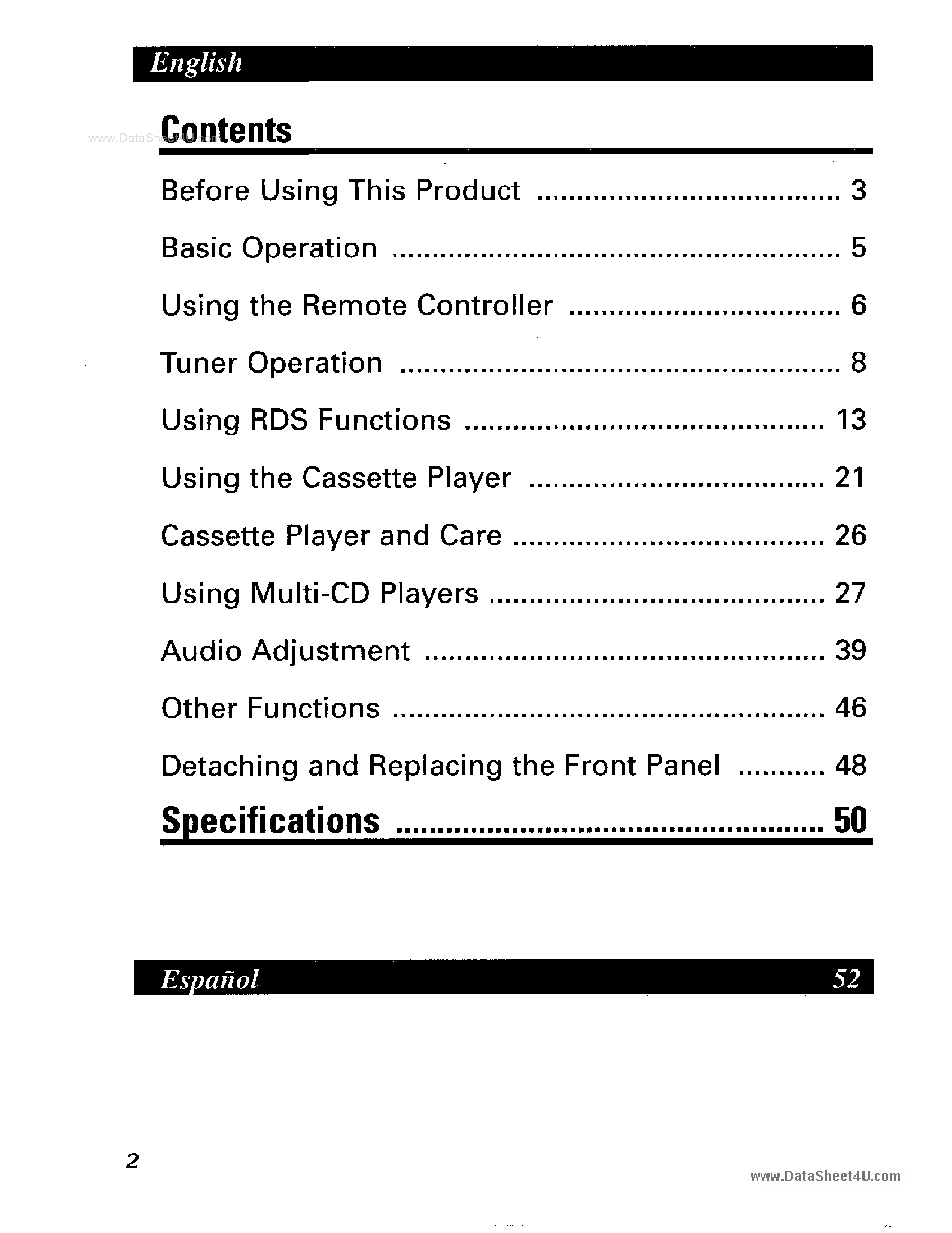 Datasheet KEH-P8400R page 2 Datasheet KEH-P8400R - (KEH-P7400R / KEH-P8400R) Cassette Player with RDS Tuner page 2