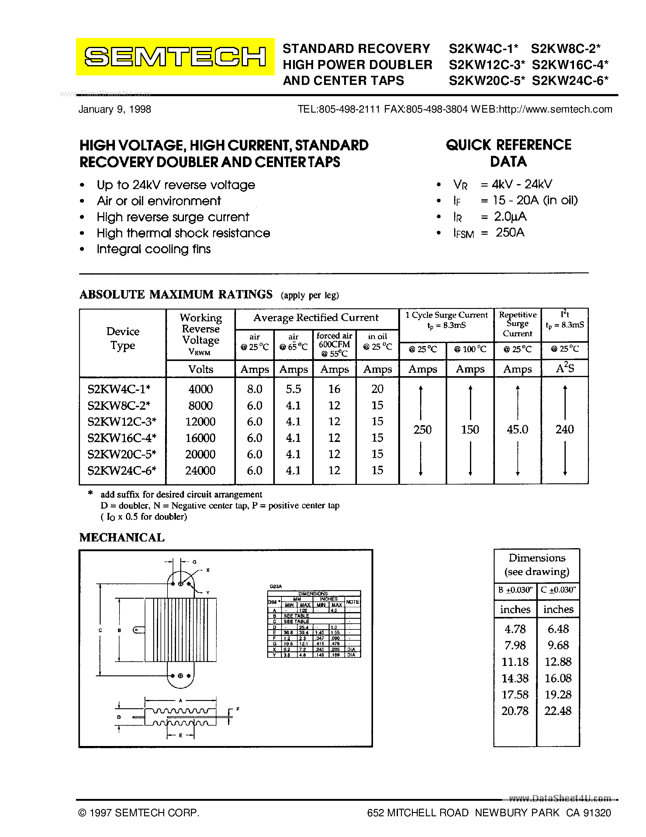 Datasheet S2KWxxC-x page 1 Datasheet S2KWxxC-x - STANDARD RECOVERY HIGH POWER DOUBLER AND CENTER TAPS page 1