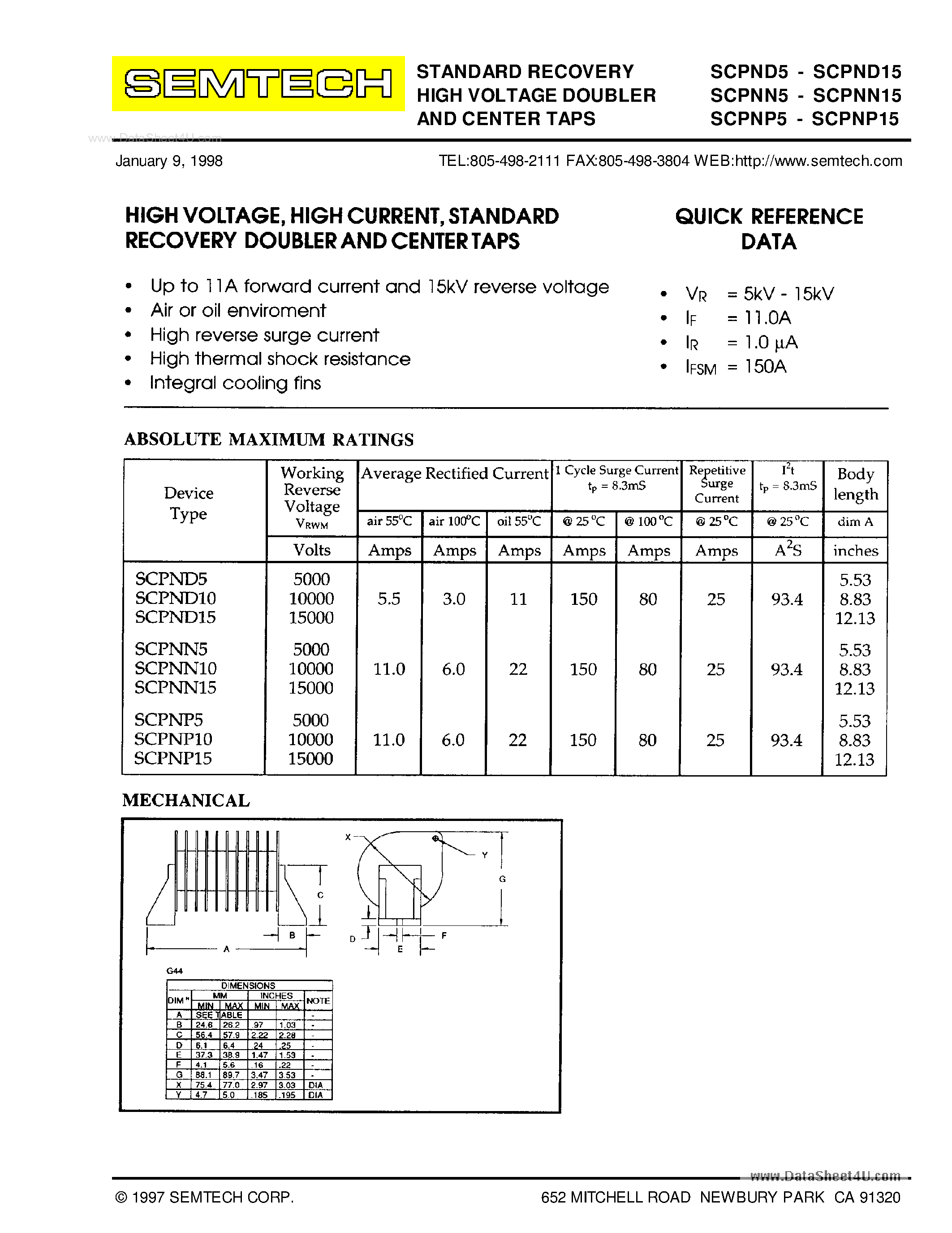 Даташит на микросхему SCPNxx5 страница 1 Даташит SCPNxx5 - STANDARD RECOVERY HIGH VOLTAGE DOUBLER AND CENTER TAPS страница 1