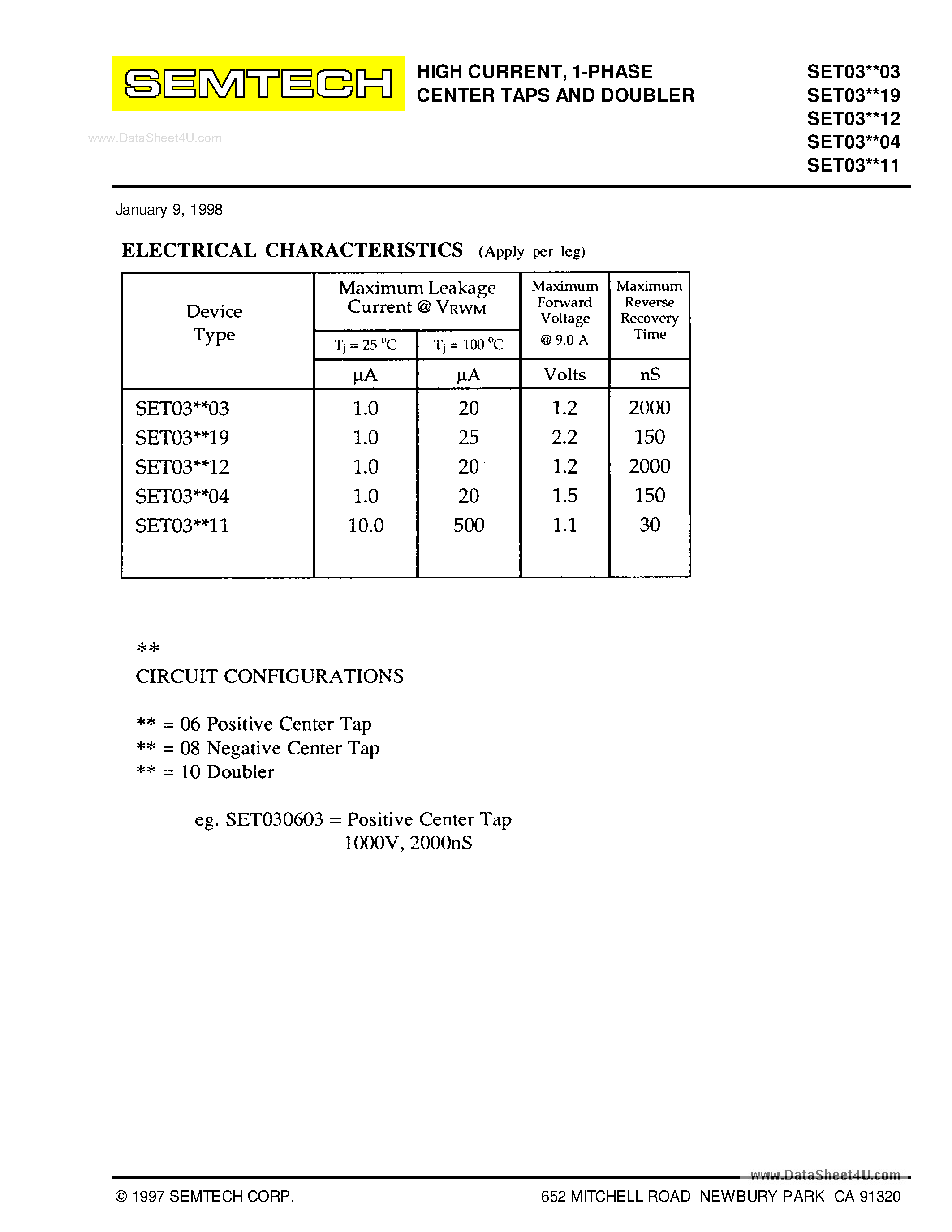 Datasheet SET030603 page 2 Datasheet SET030603 - (SET03xxxx) DO4 STUD HIGH CURRENT ISOLATED RECTIFIER ASSEMBLY page 2