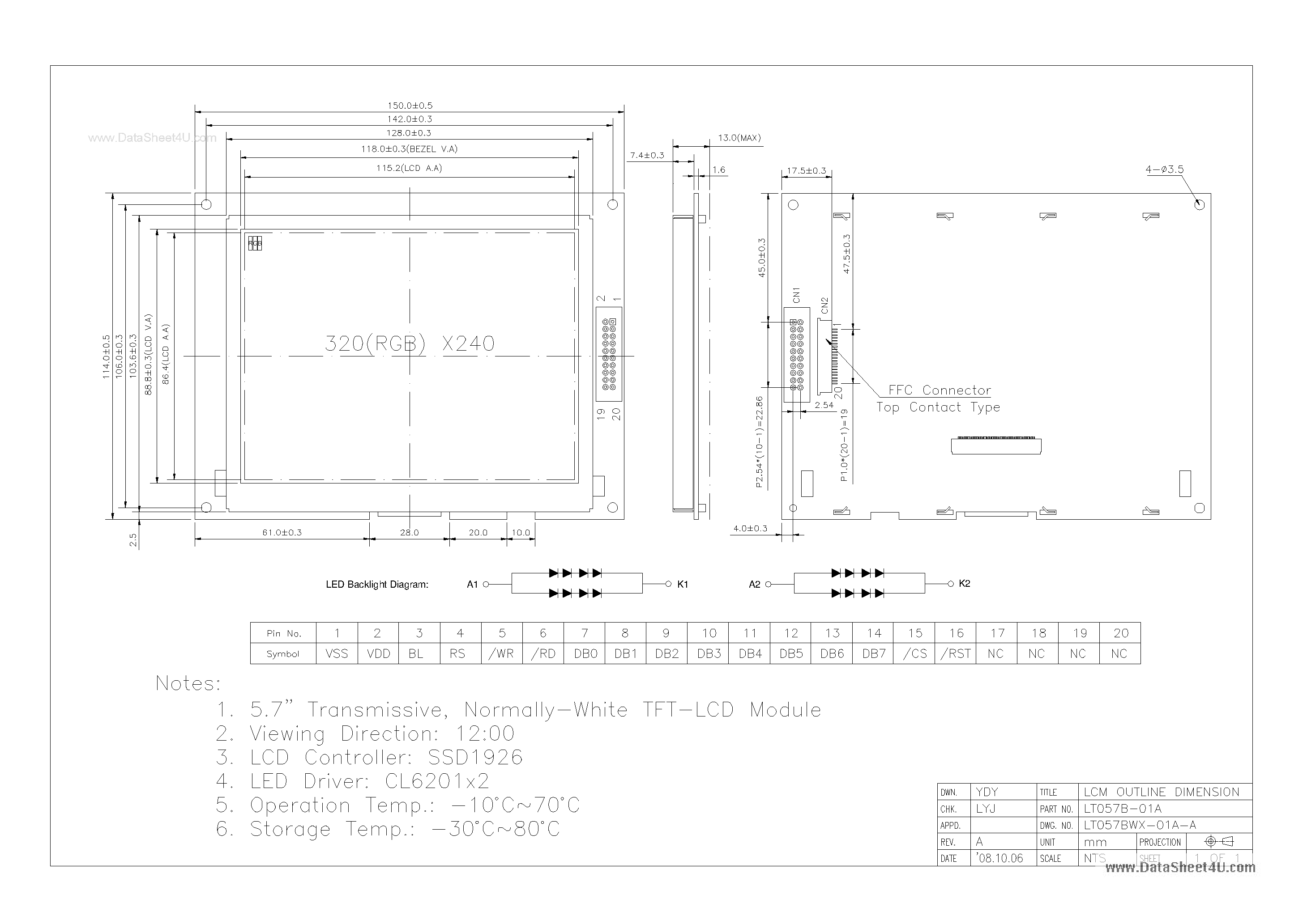 Datasheet LT057B-01A - TFT LCD Module page 1
