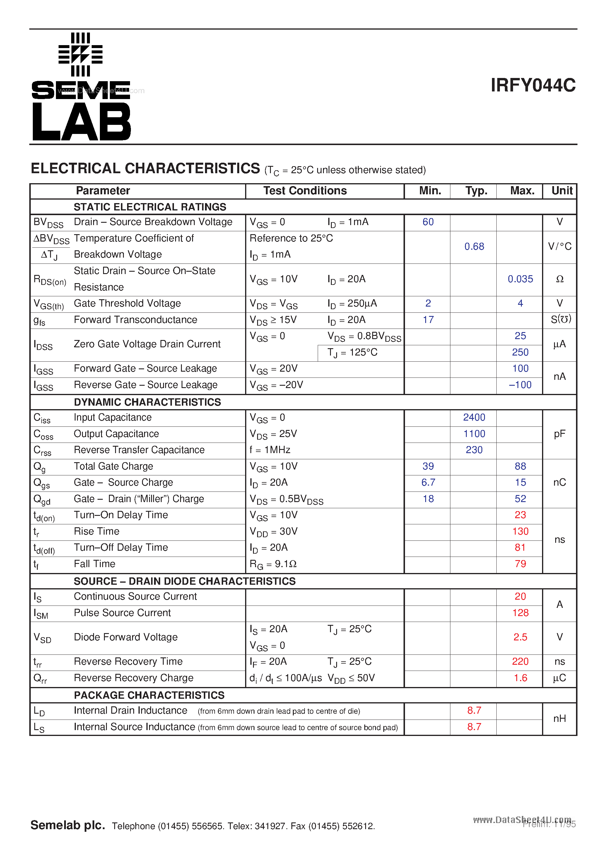 Datasheet IRFY044C - N-CHANNEL POWER MOSFET page 2