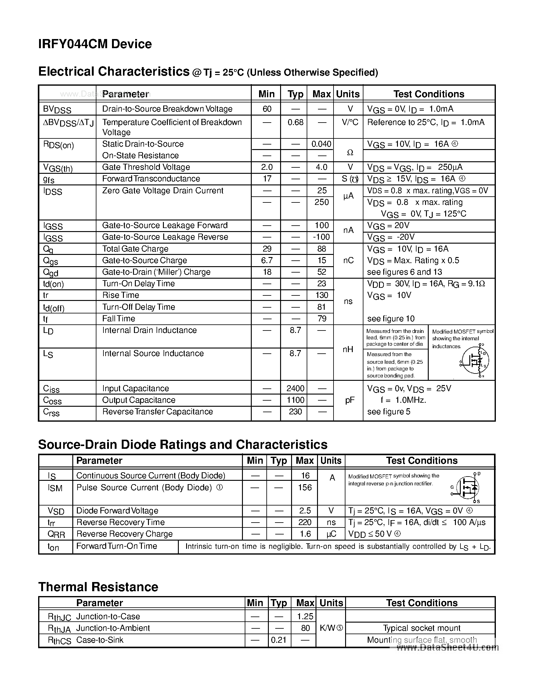 Datasheet IRFY044CM page 2 Datasheet IRFY044CM - POWER MOSFET N-CHANNE page 2