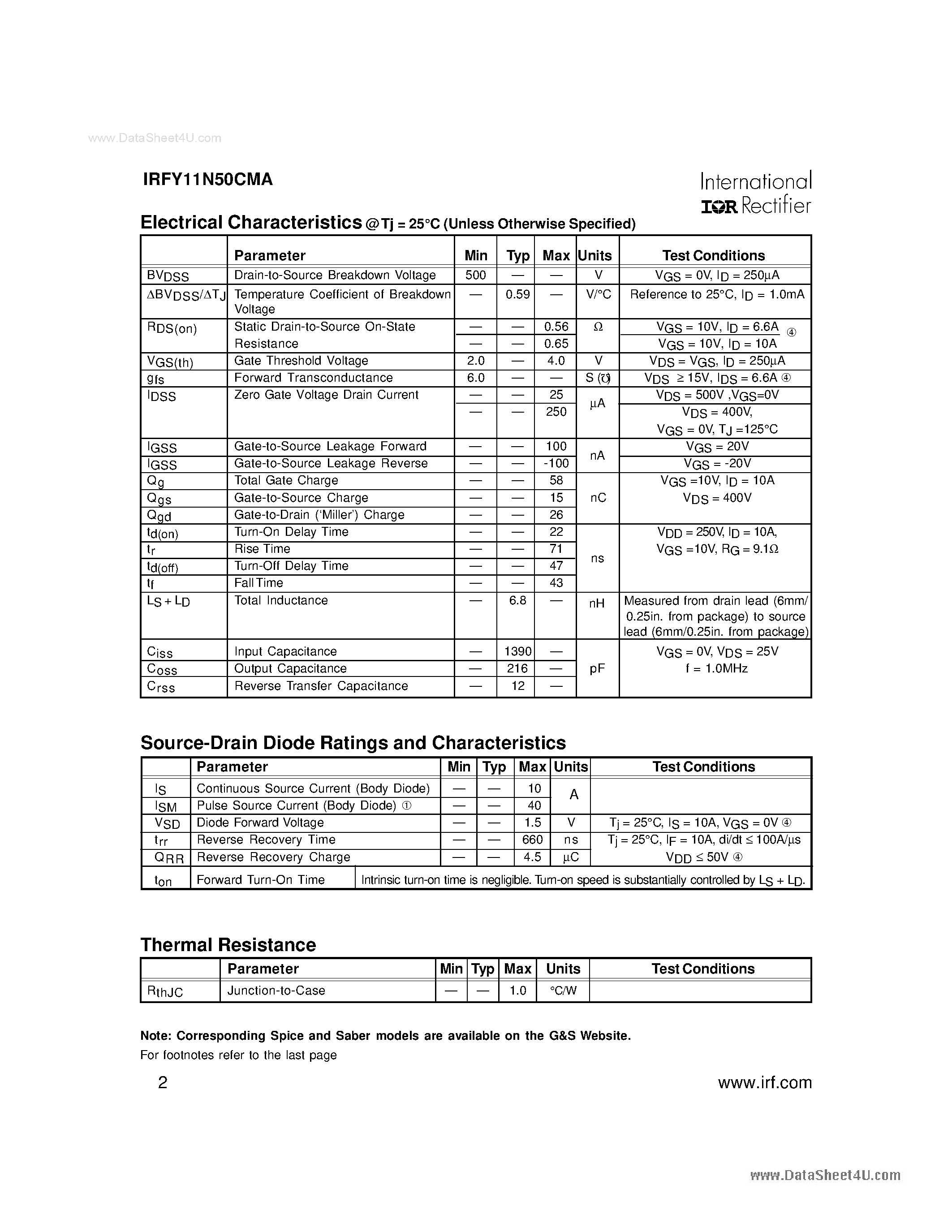 Datasheet IRFY11N50CMA - HEXFET POWER MOSFET THRU-HOLE page 2