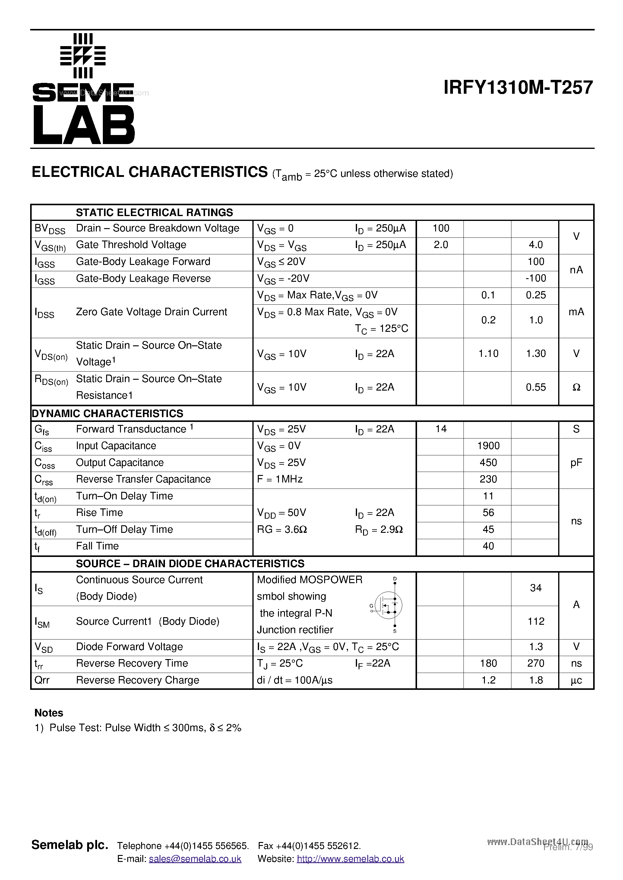 Datasheet IRFY1310M-T257 - N-CHANNEL POWER MOSFET page 2