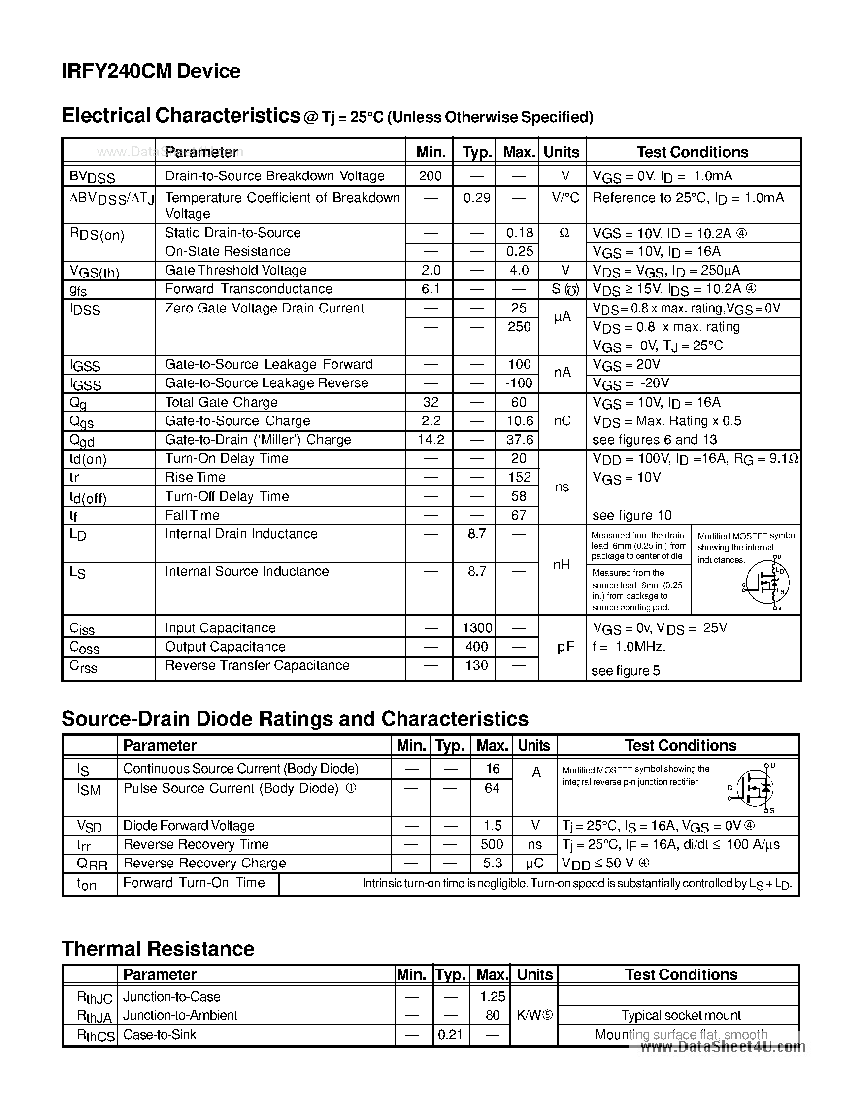 Datasheet IRFY240CM - POWER MOSFET N-CHANNEL page 2