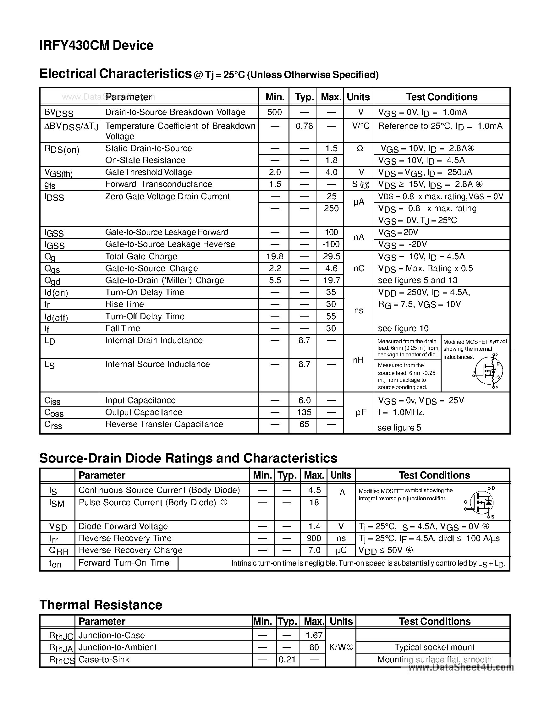 Datasheet IRFY430CM - POWER MOSFET N-CHANNEL page 2