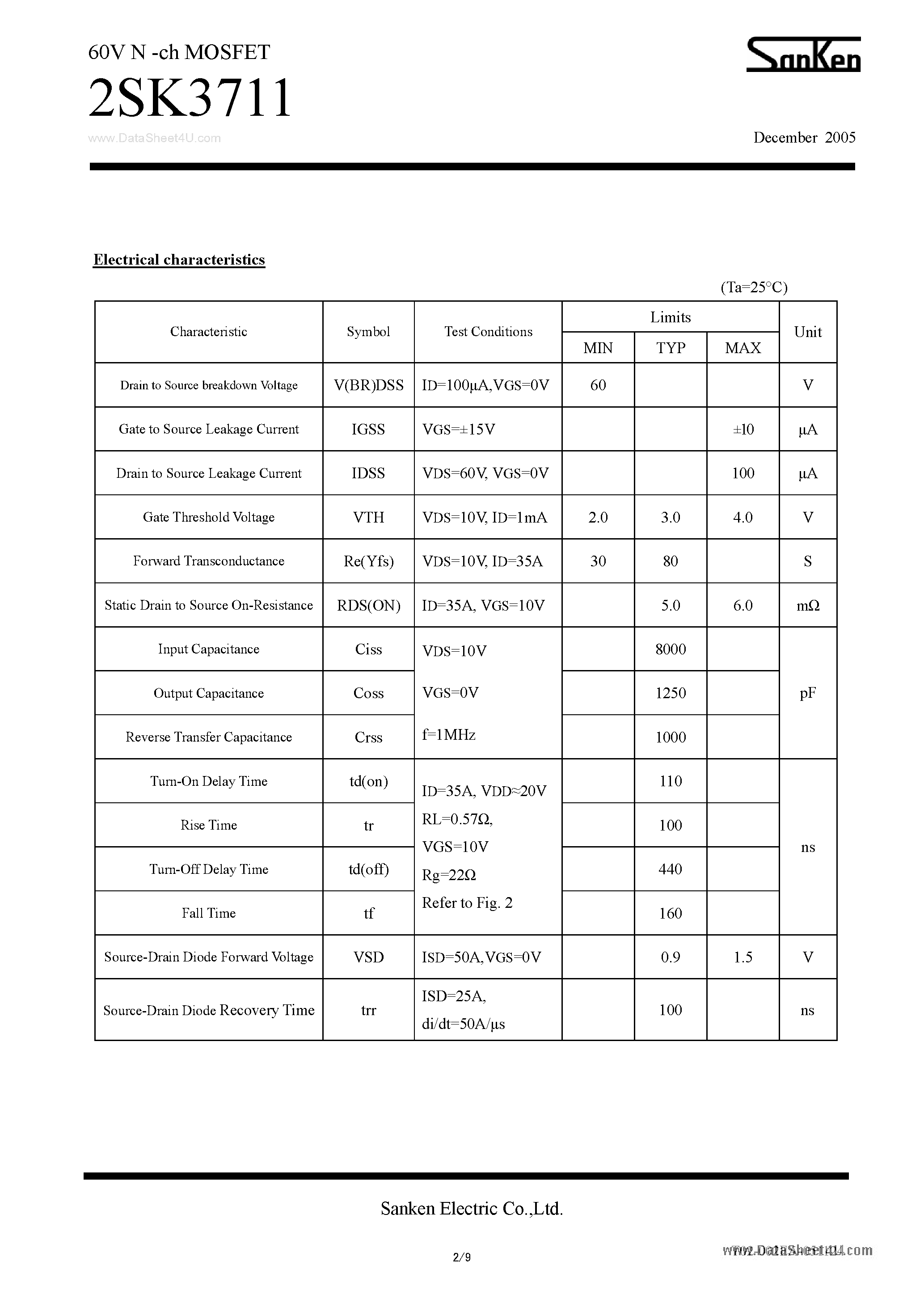 Даташит на микросхему 2SK3711 страница 2 Даташит 2SK3711 - Low on-resistance страница 2