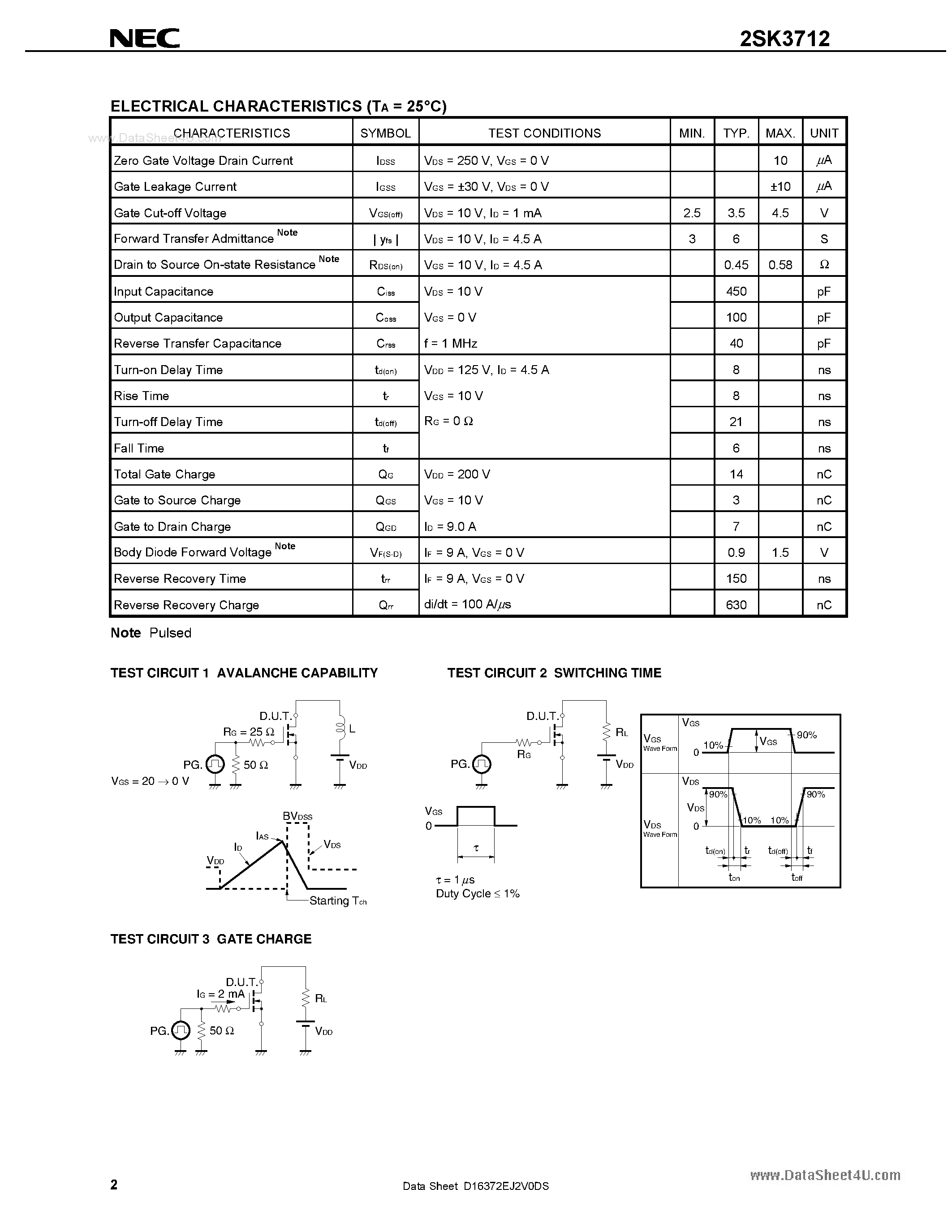 Datasheet 2SK3712 - SWITCHING N-CHANNEL POWER MOSFET page 2