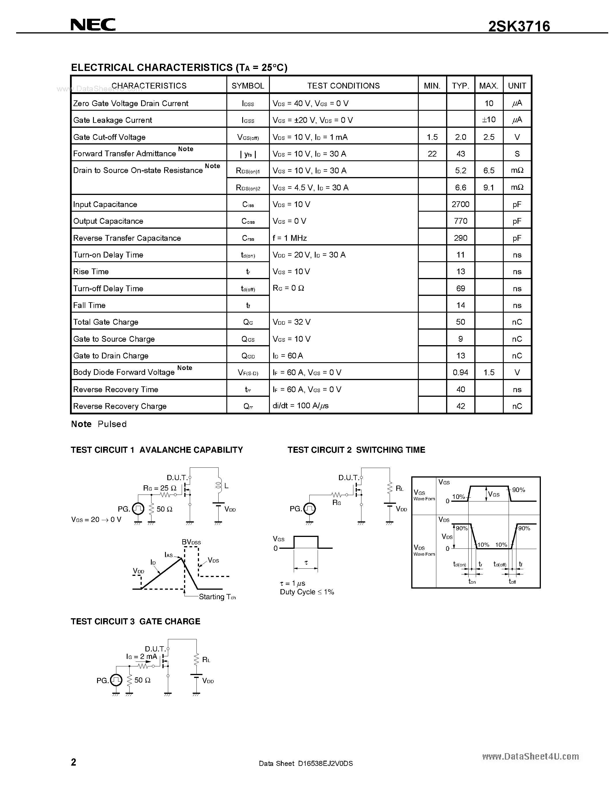 Datasheet 2SK3716 - SWITCHING N-CHANNEL POWER MOSFET page 2