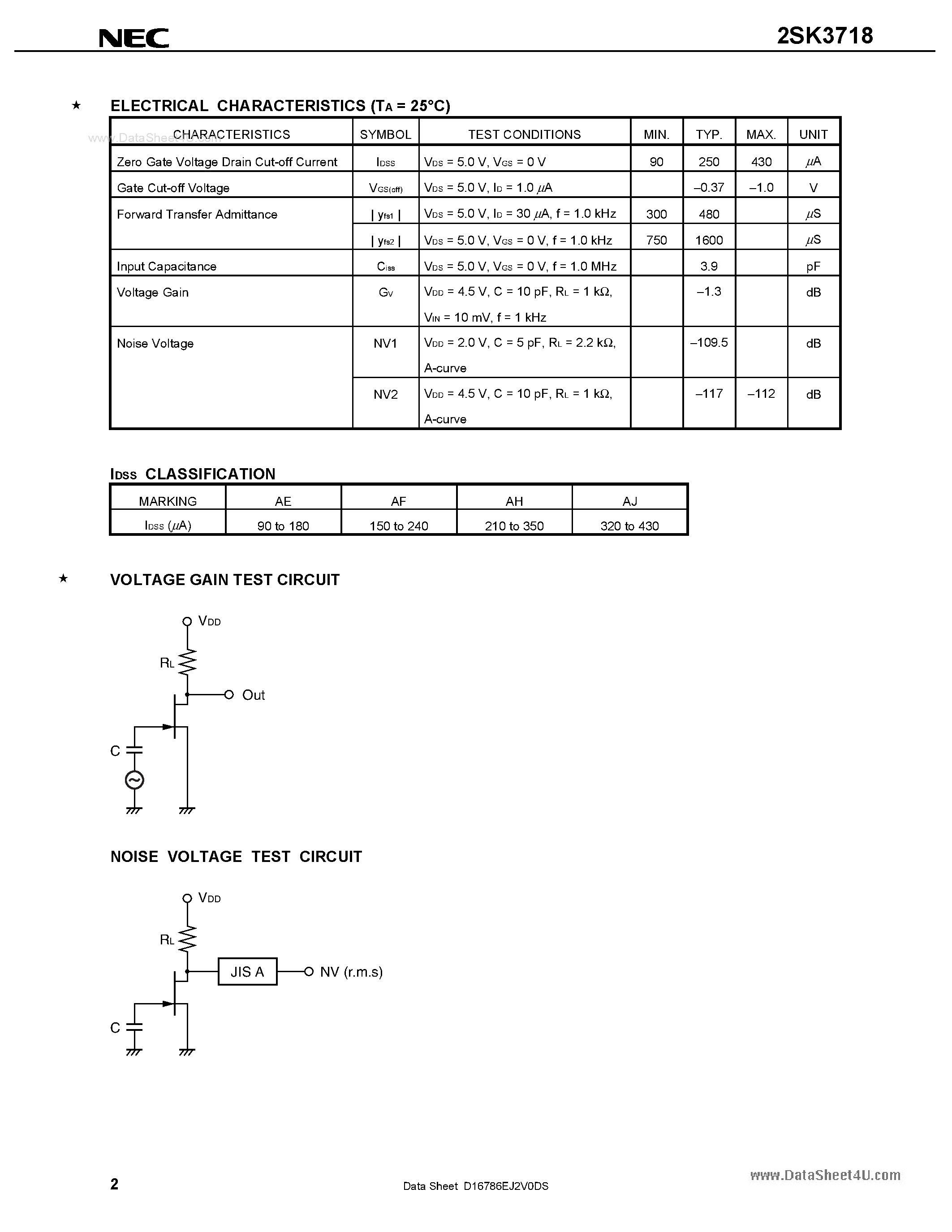 Datasheet 2SK3718 - SWITCHING N-CHANNEL POWER MOSFET page 2