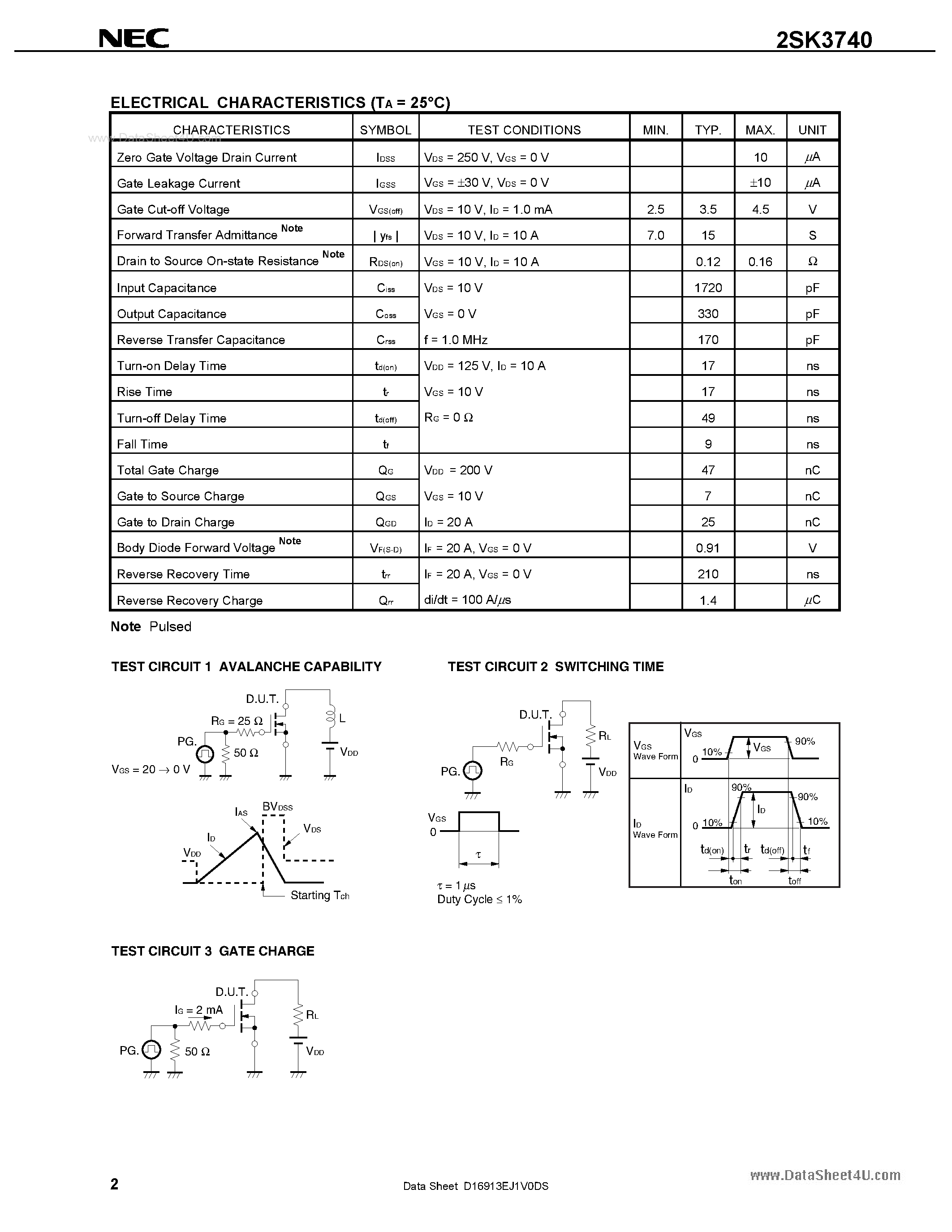 Datasheet 2SK3740 - SWITCHING N-CHANNEL POWER MOSFET page 2