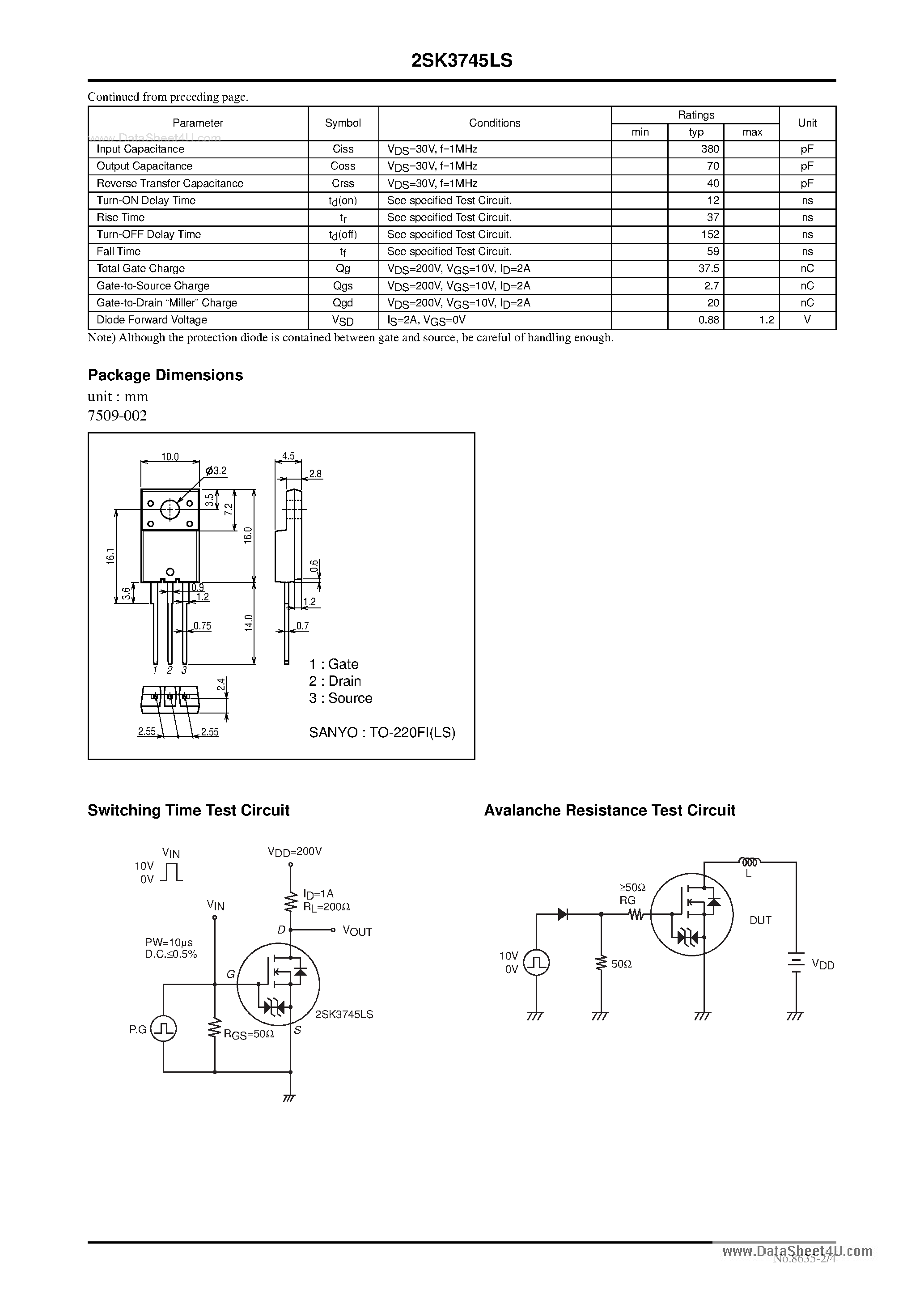Datasheet 2SK3745LS - High-Speed Switching Applications page 2