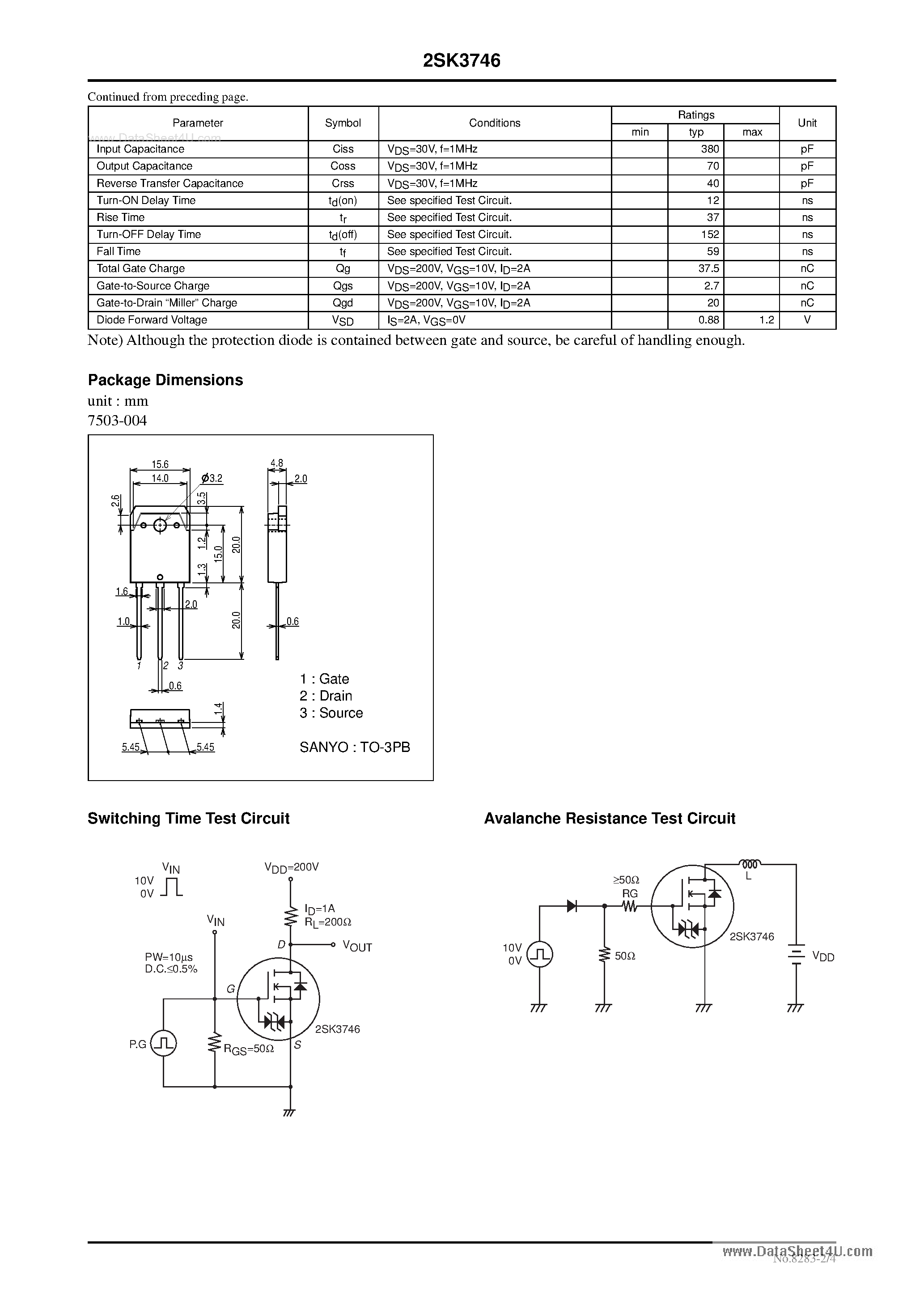 Datasheet 2SK3746 - High-Speed Switching Applications page 2