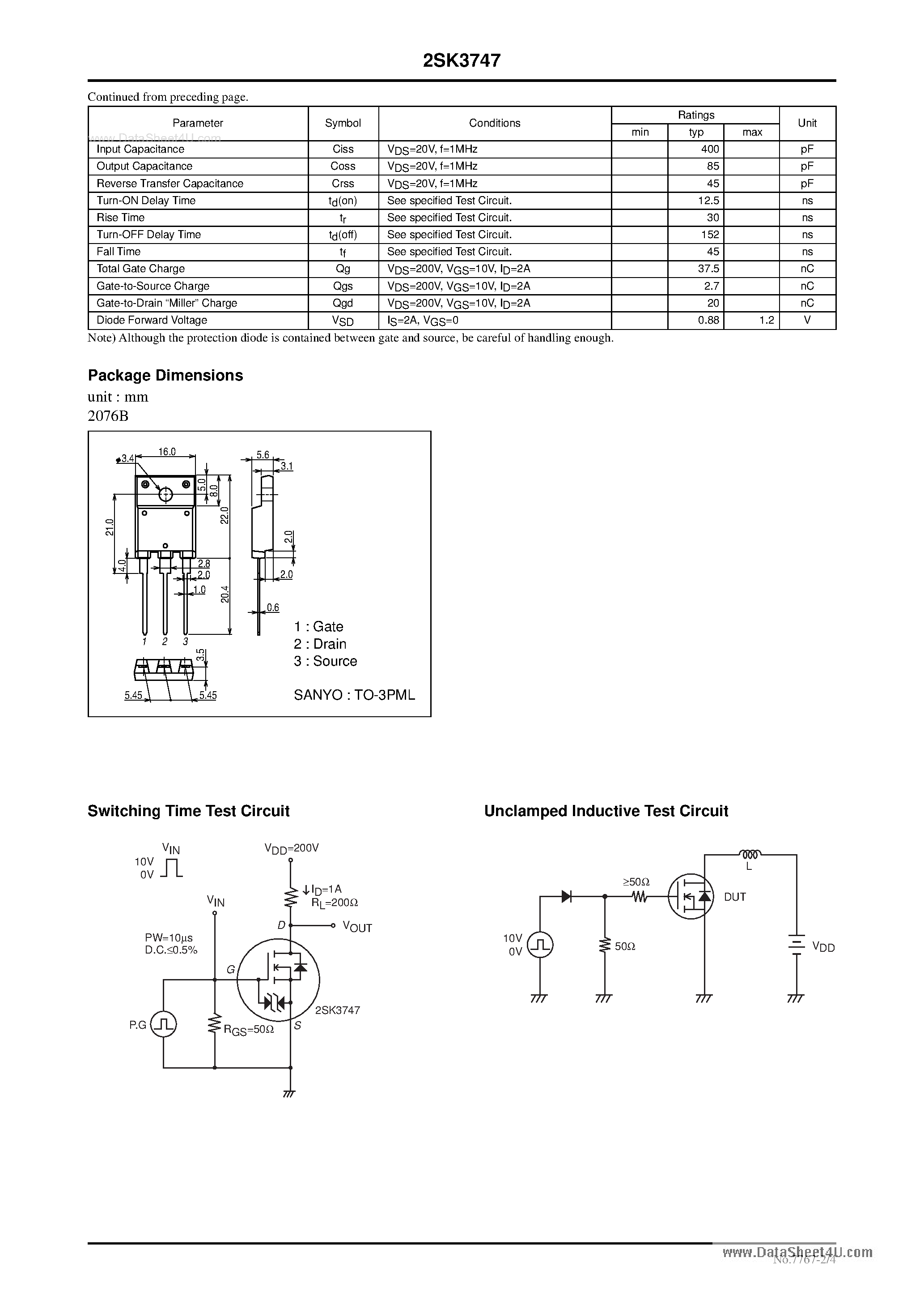 Datasheet 2SK3747 - High-Speed Switching Applications page 2