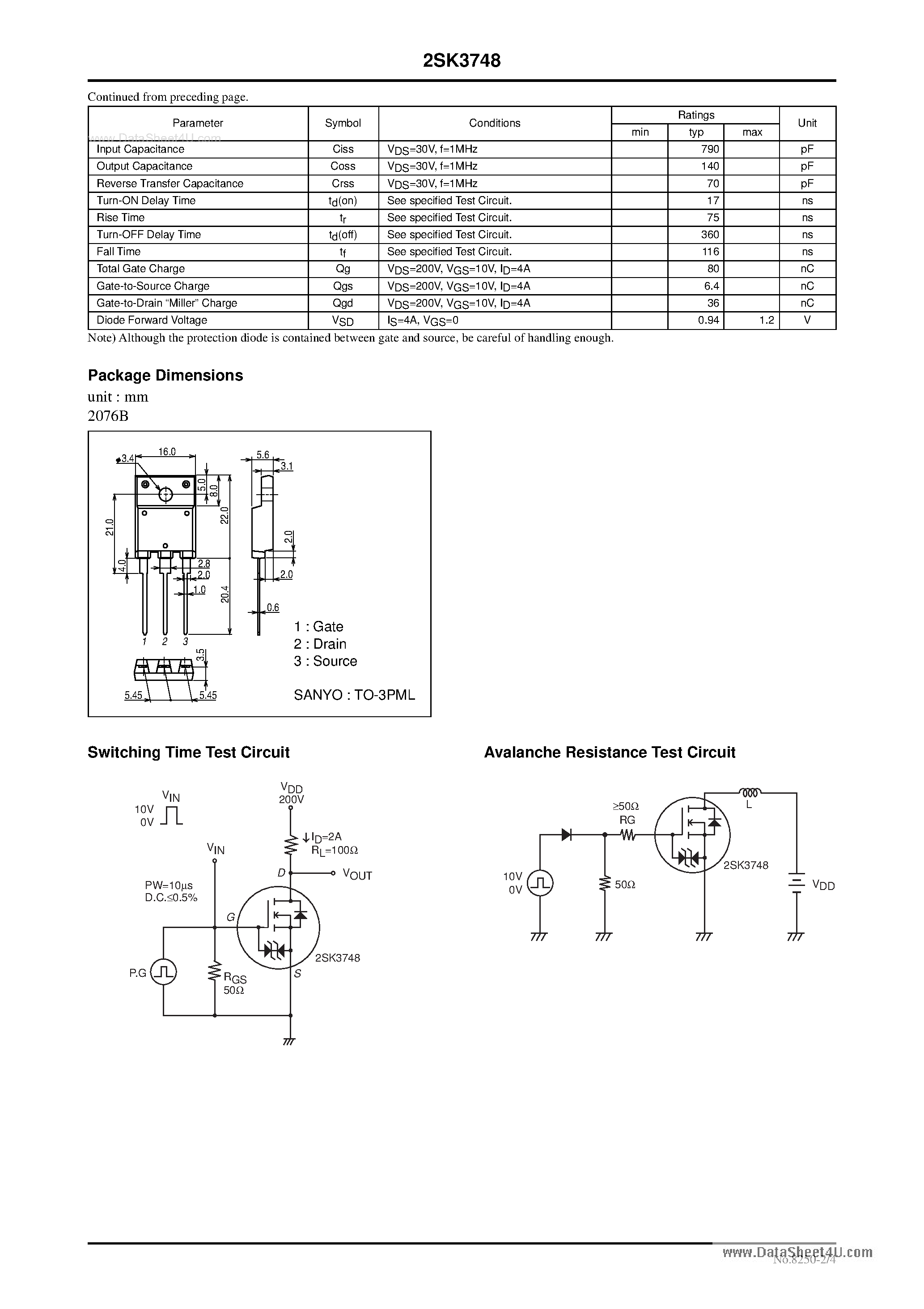 Даташит 2SK3748 - High-Speed Switching Applications страница 2