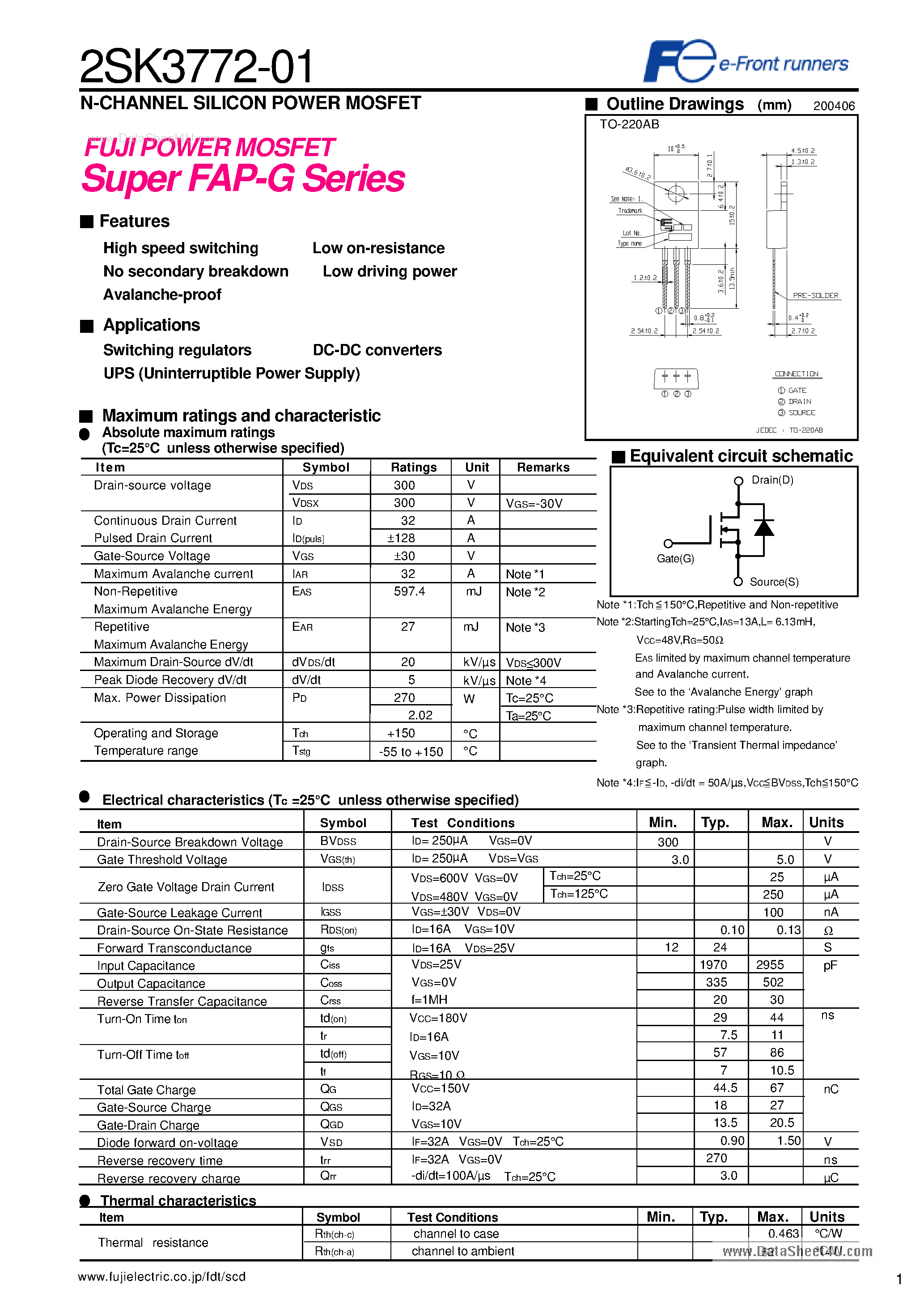 Datasheet 2SK3772-01 - N-CHANNEL SILICON POWER MOSFET page 1